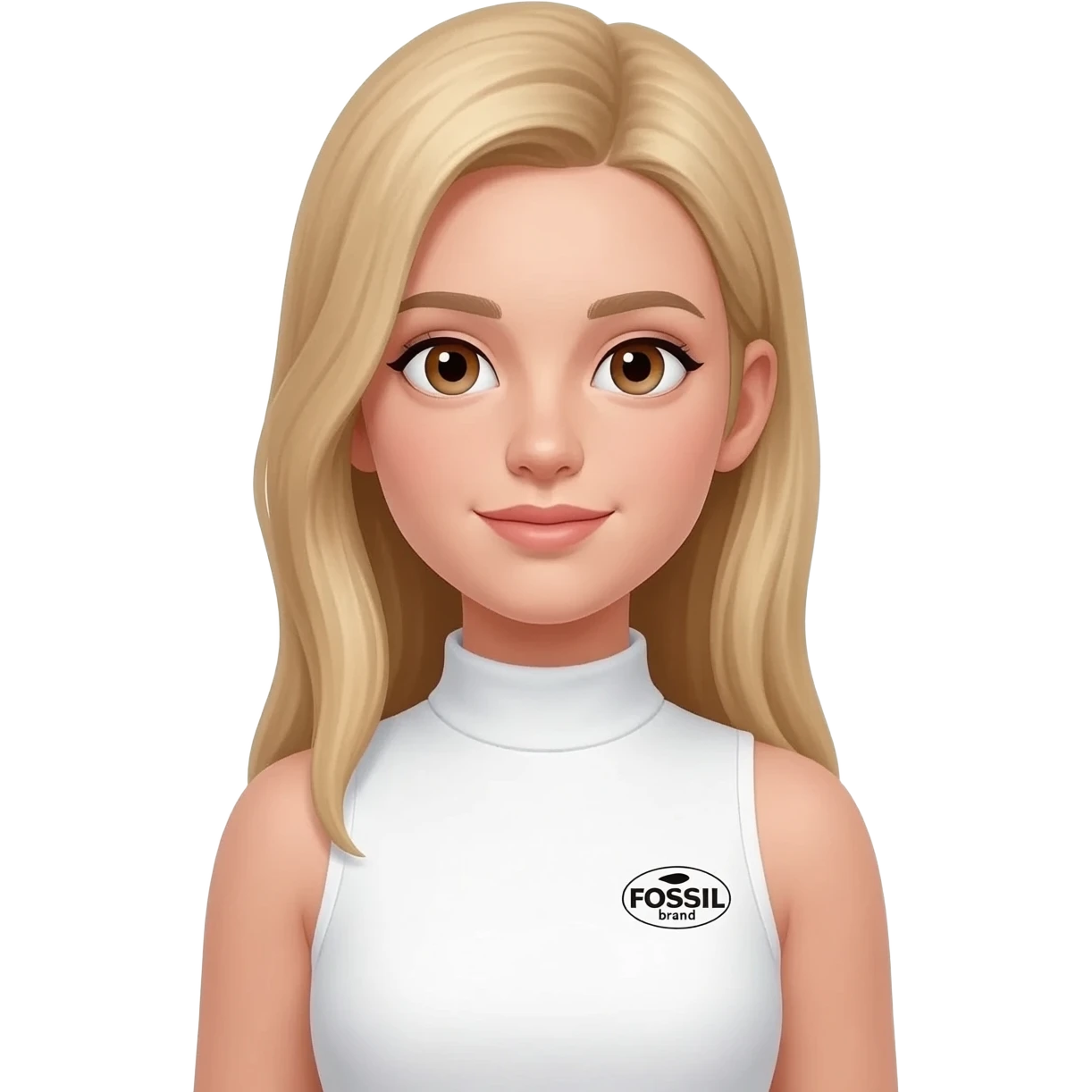 Fille cheveux lisse blond couette haute débardeur blanc fossil aux yeux marrons clair emoji