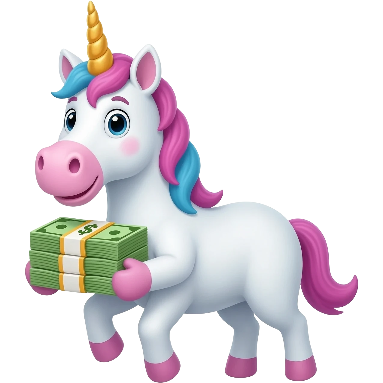 funny unicorn with cash emoji