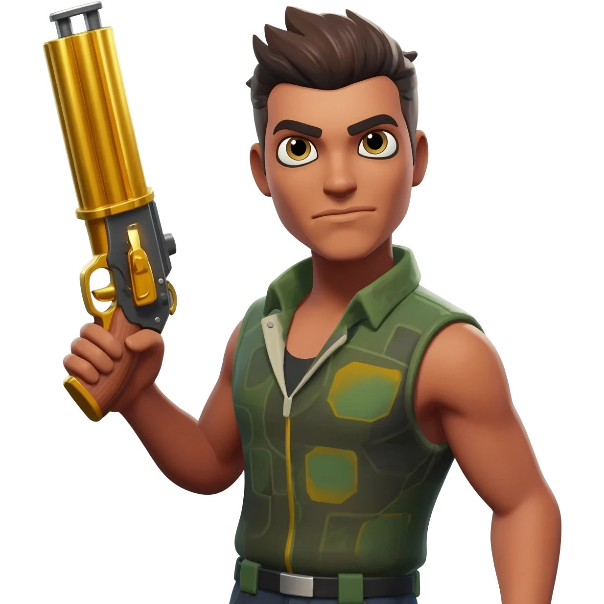 a fortnite default skin holding a gold pump shotgun emoji