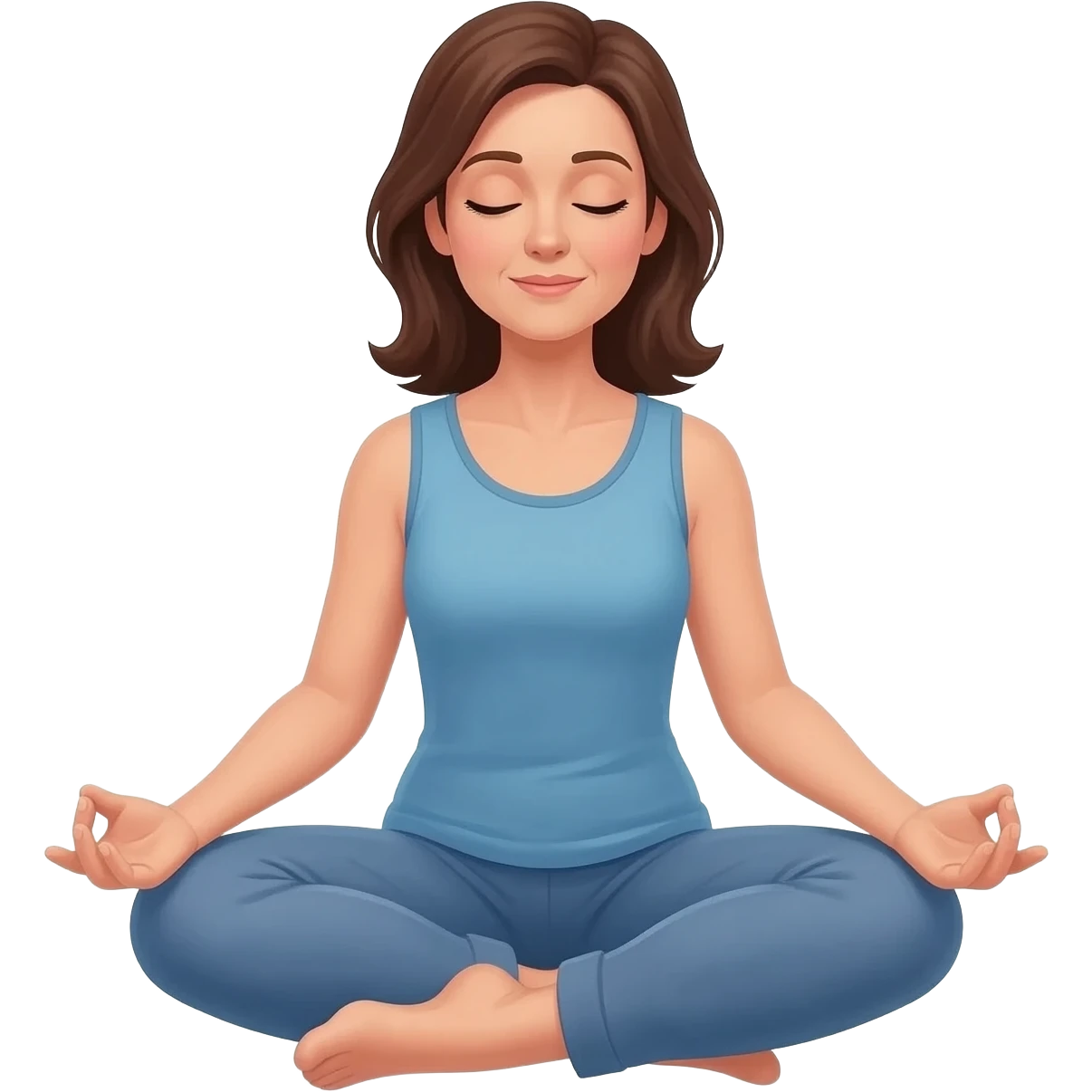 femme brune 50 ans position lotus face à la mer emoji