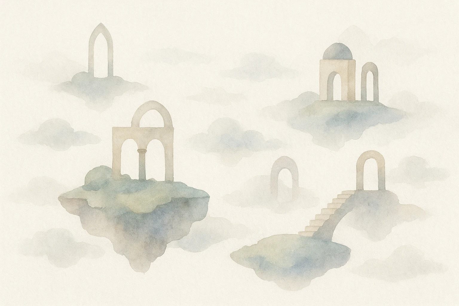 surreal vision of heaven with floating islands, impossible architecture, dreamlike clouds, whimsical painterly style emoji