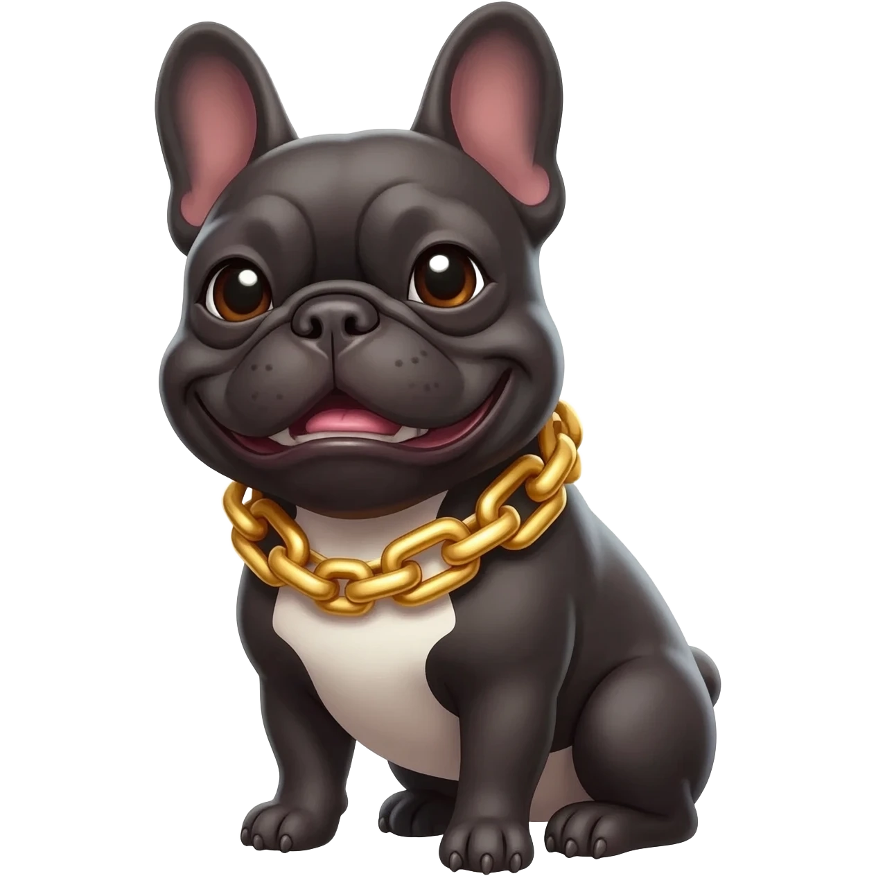 french bulldog cute smiling with a giant gold chain instead of a collar emoji