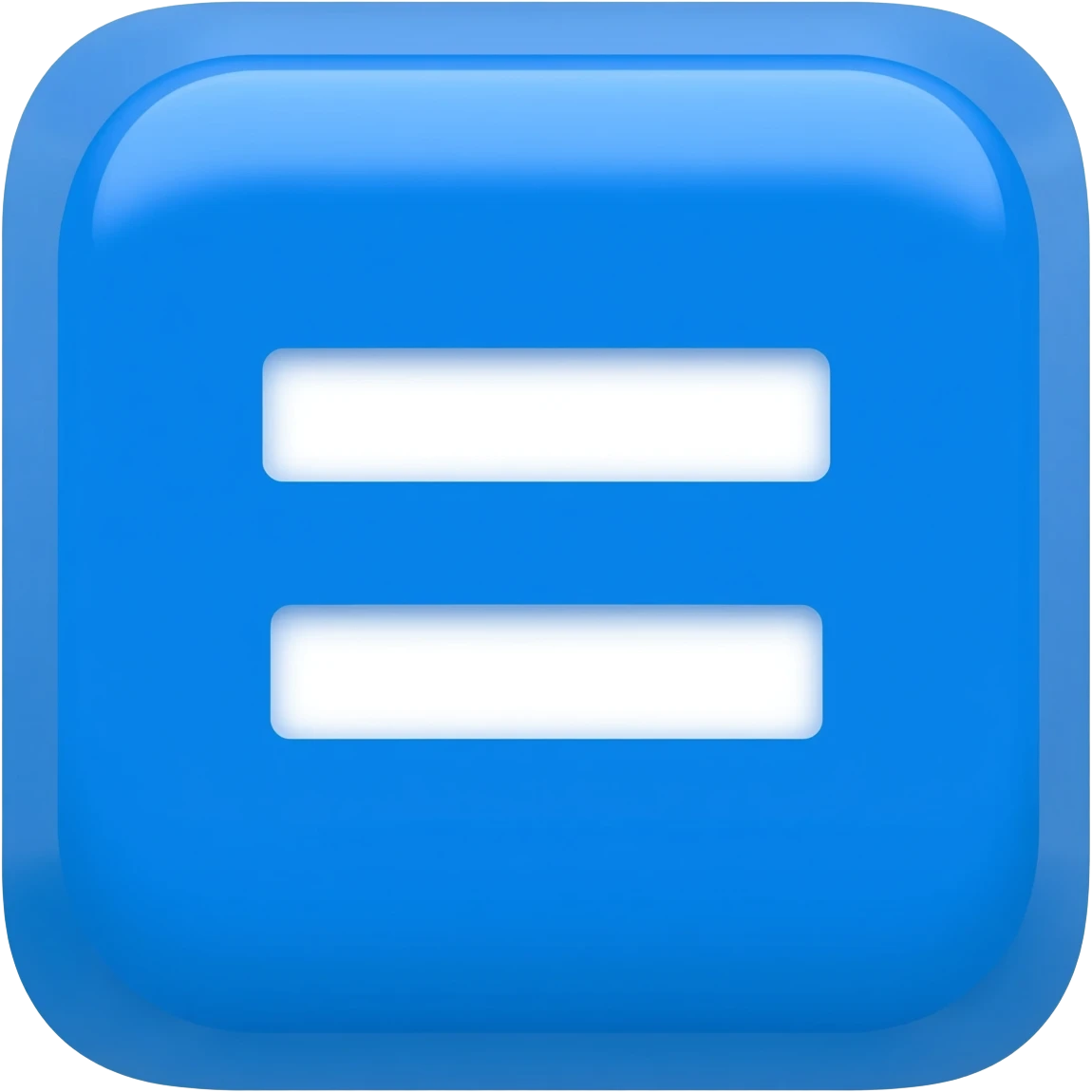 "3D premium,3D rounded-square icon in strong bleu with a beveled edge, bold serif white letter '='centered, strong specular highlights, inner glow, 1024x1024, png" emoji