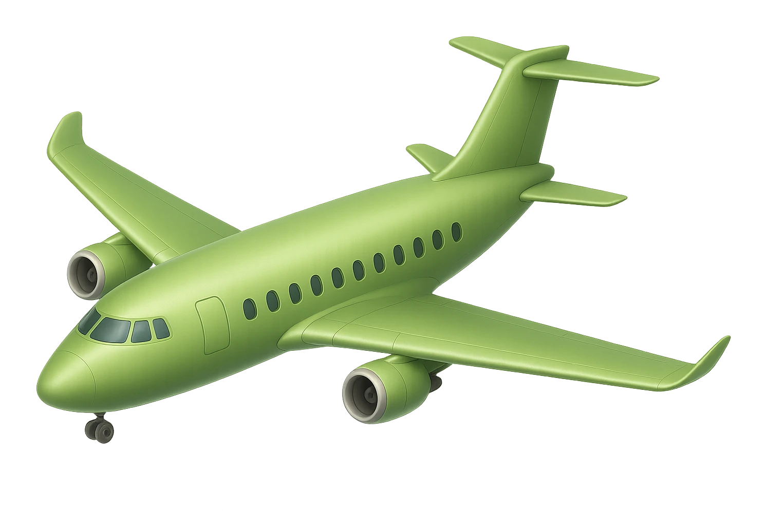 Remove any stars from the airplane. Add one turbine on each wing. Keep the airplane light green. No background. emoji