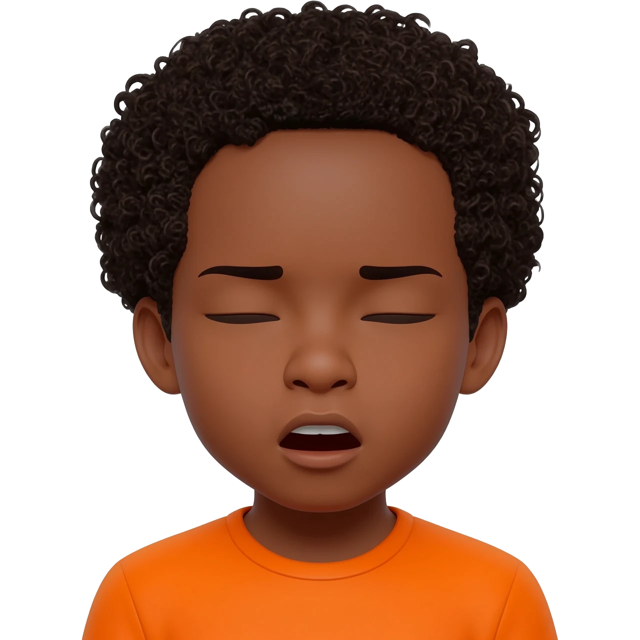 black boy curly hair orange shirt yawning emoji