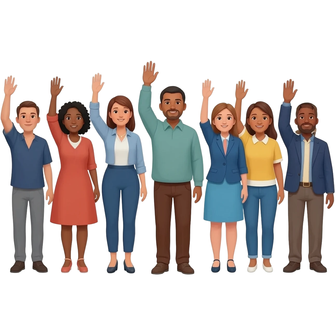 personas de diferentes razas levantando la mano derecha como pidiendo su turno, algo como este: 🙋 emoji
