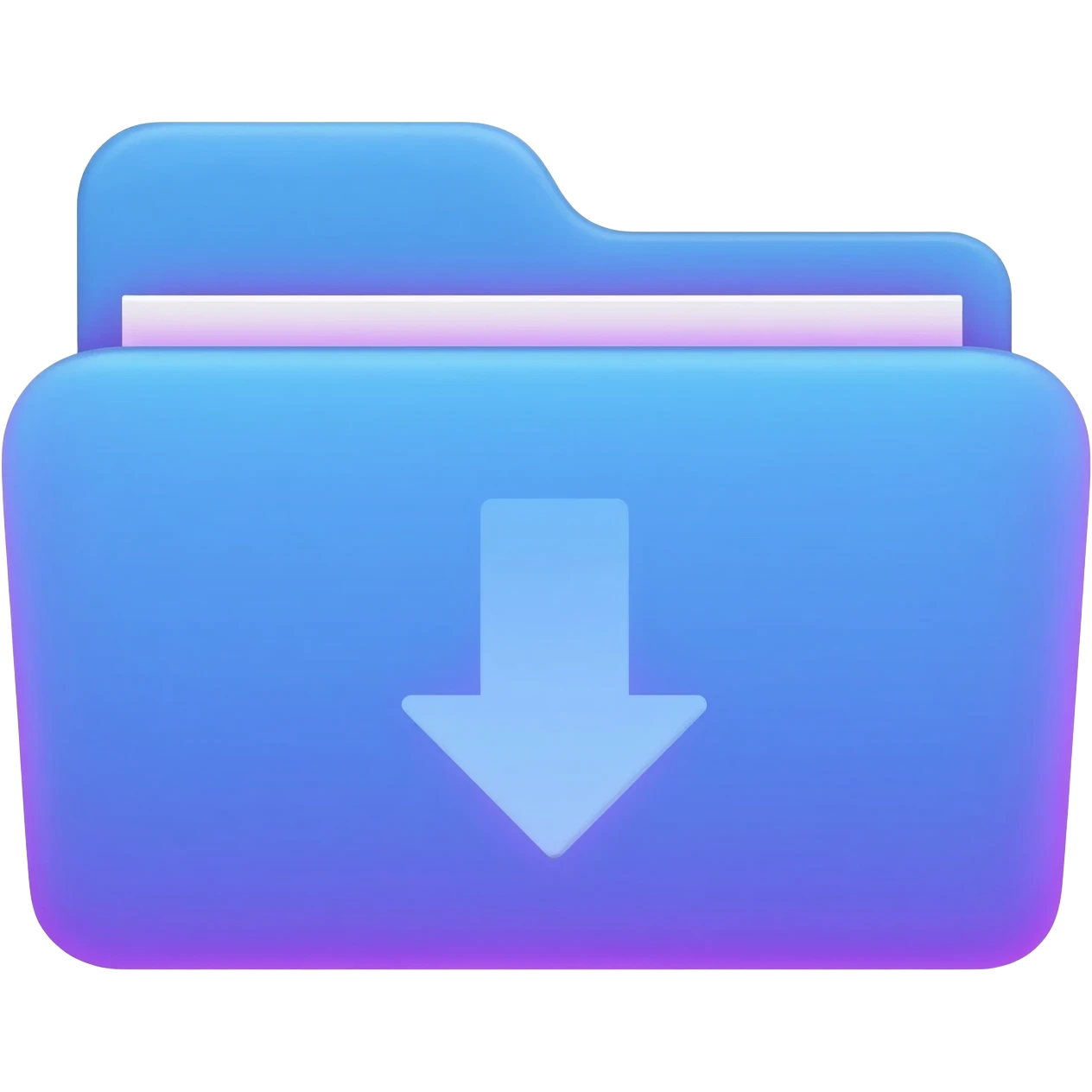 "A blue digital folder placed over a regular file folder, with a soft purple glow effect and an arrow indicating file upload and download." emoji
