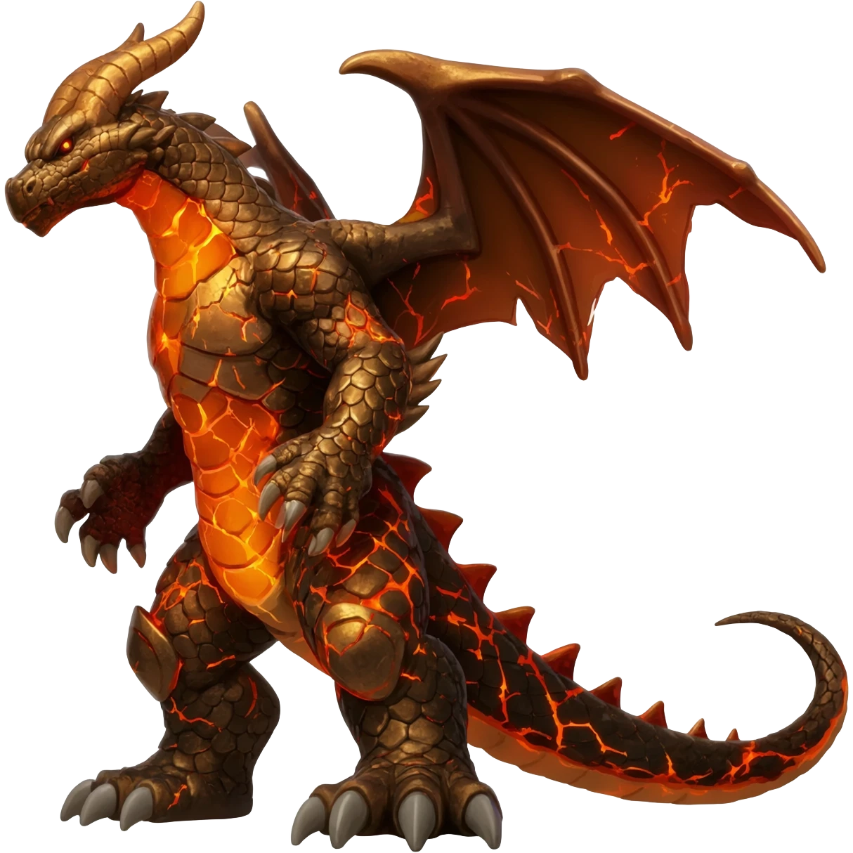 Copper-Bronze Molten-Lava Glow-Cracked Fiery-Runed Draconic Houndoom-Garchomp-hybrid-creature (full body) emoji