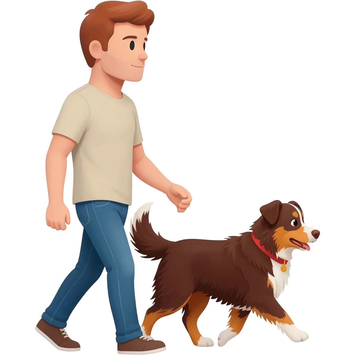 A man dog walker with and Aussie red merle. emoji