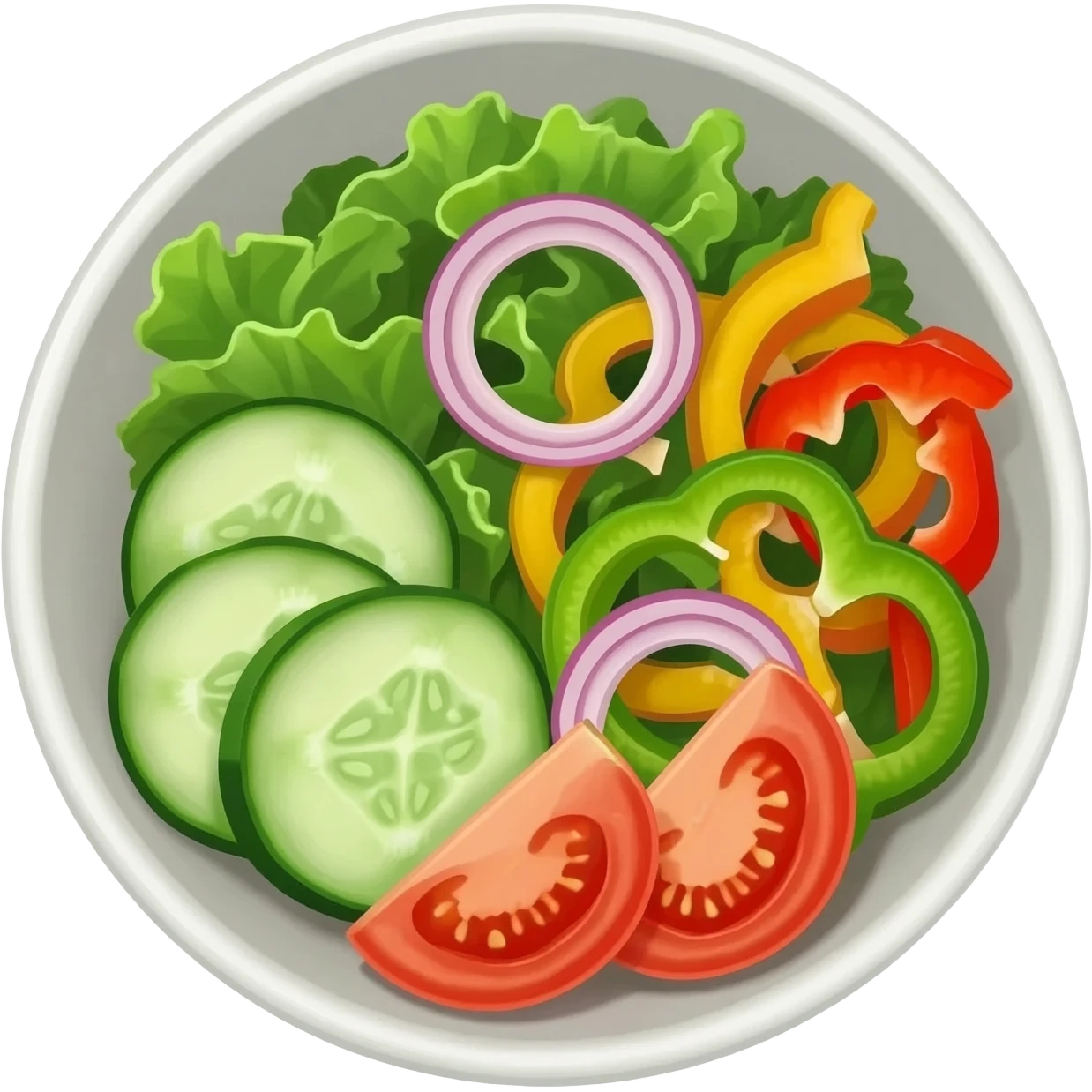 Salad with cucumber, capsicum, tomato and onion emoji