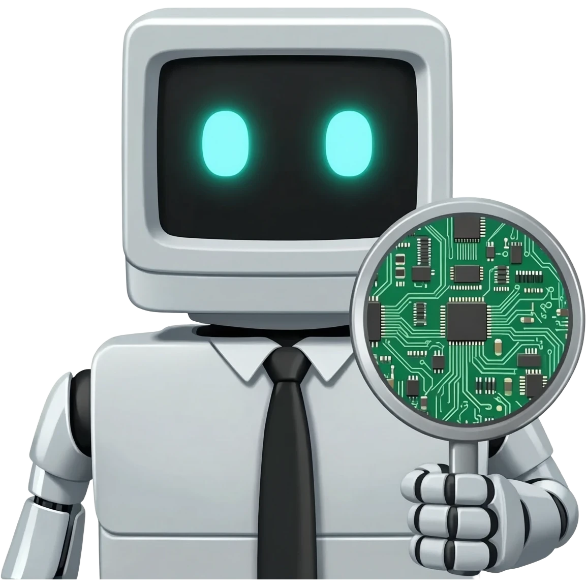 humanized computer with a looking glass emoji