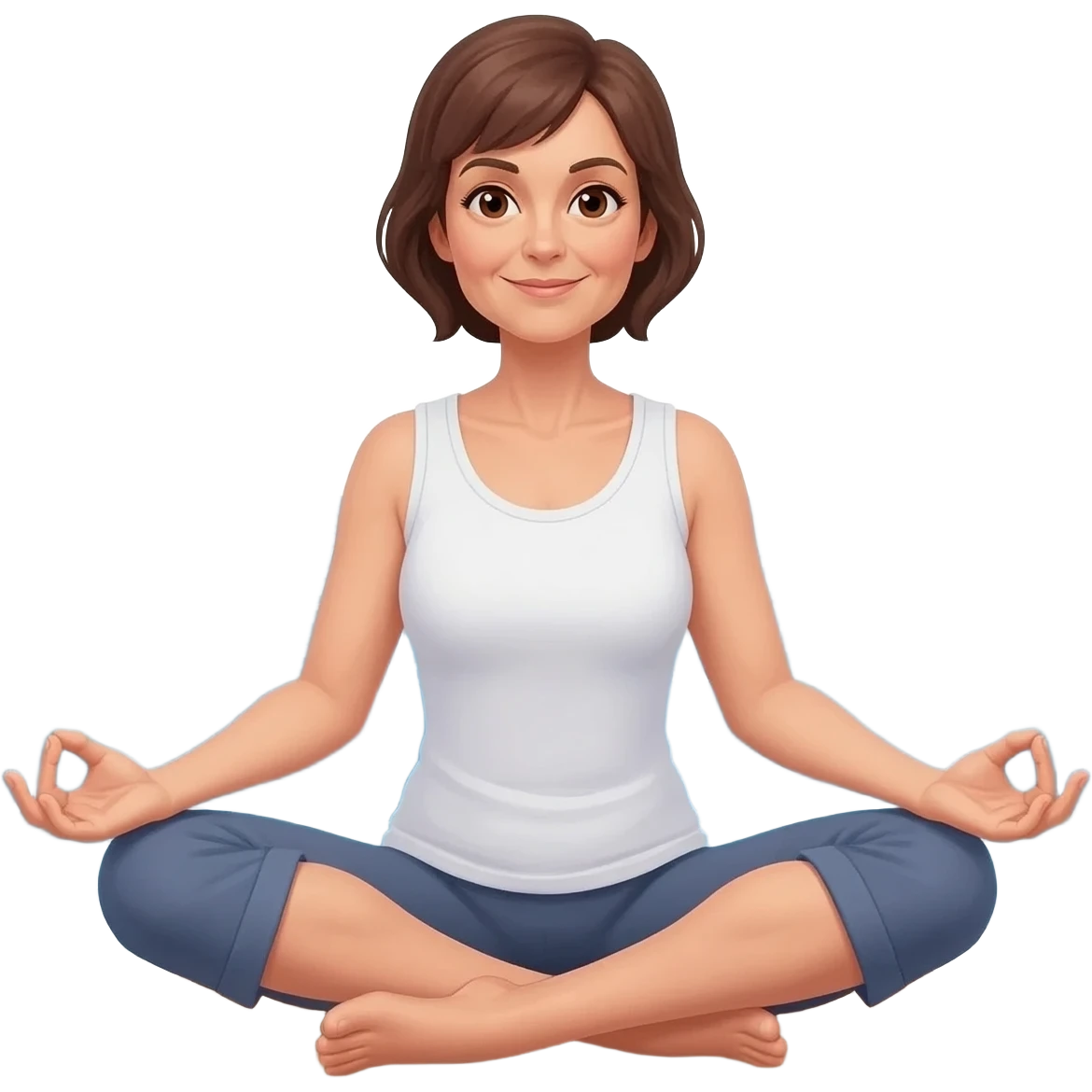 femme brune cheveux court 50 ans position lotus face à la mer emoji