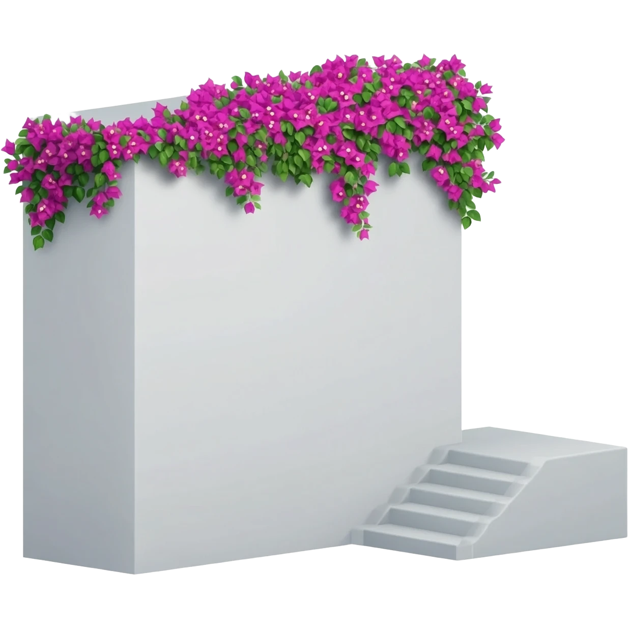 create an emoji of a big white bloc with bougainvilliers flowers at the front. There should be 4 stairs on the right side of the bloc going towards the center stage emoji