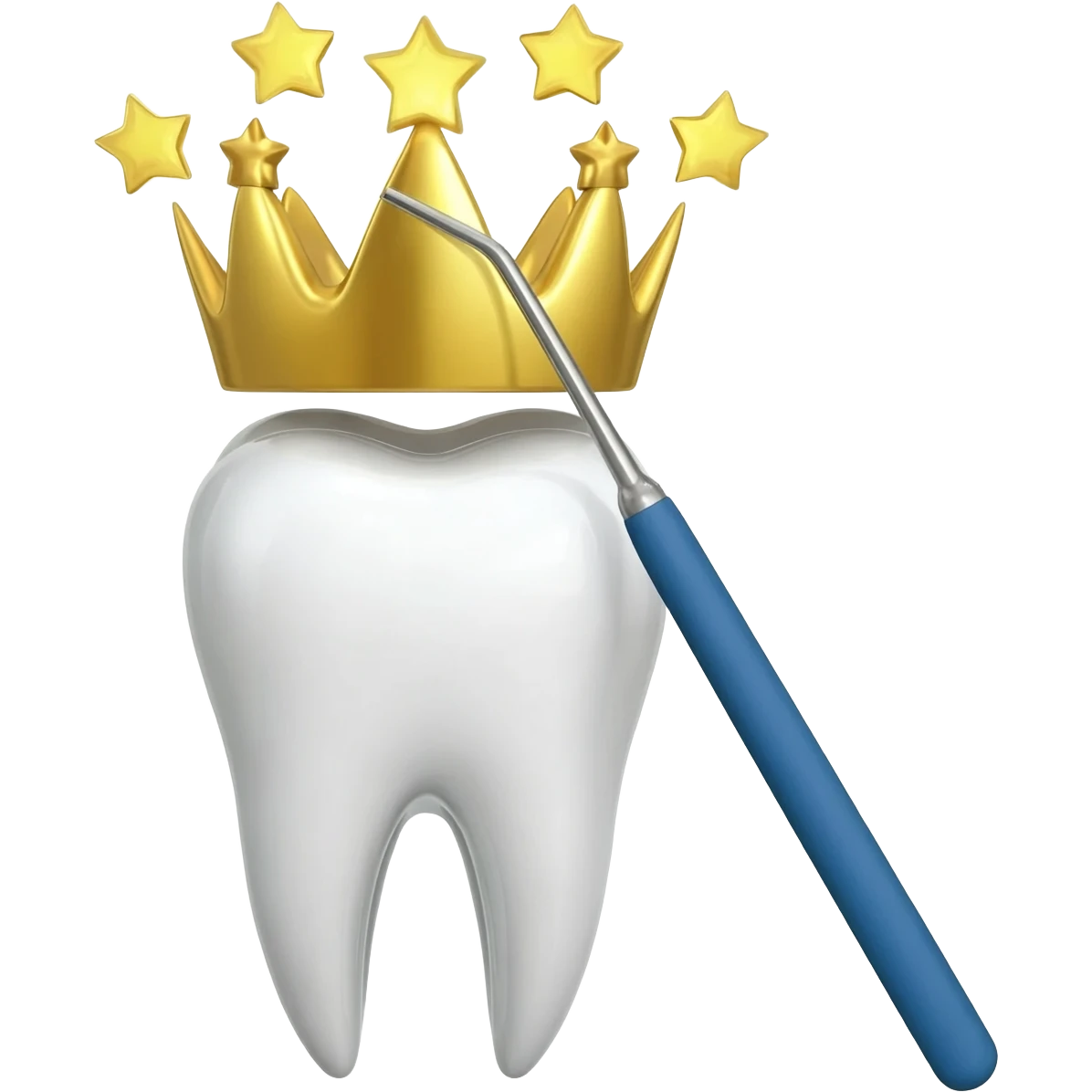 A tooth being cleaned and giving off golden shinning stars from the crown emoji