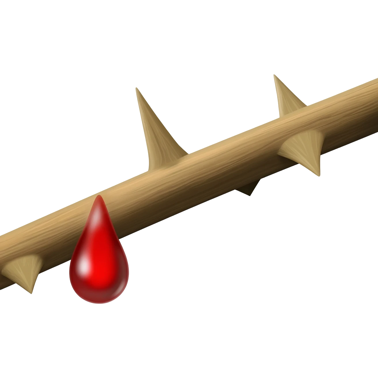 A single thorn with a drop of blood falling from the point of the thorn emoji