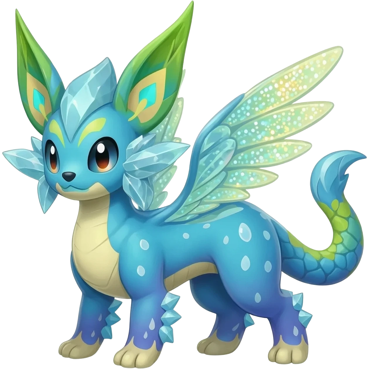 Colorful Exotic Meloetta-Vaporeon-Leafeon-Amaura-Venom-Stitch-Fakémon-creature-hybrid emoji