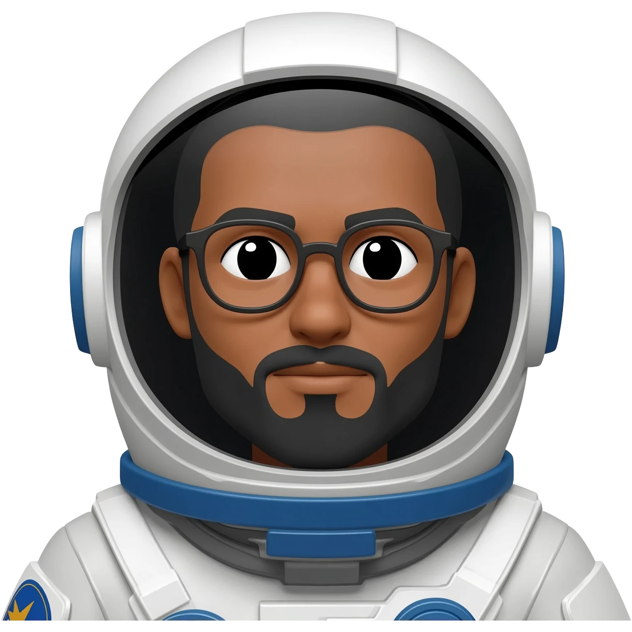 astronaut brown skin, black eyes, glasses and beard emoji