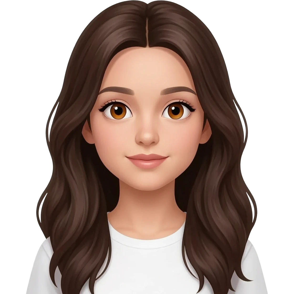 girl with honey brown eyes, dark brown hair, long hair, pretty face with makeup, a little brunette emoji