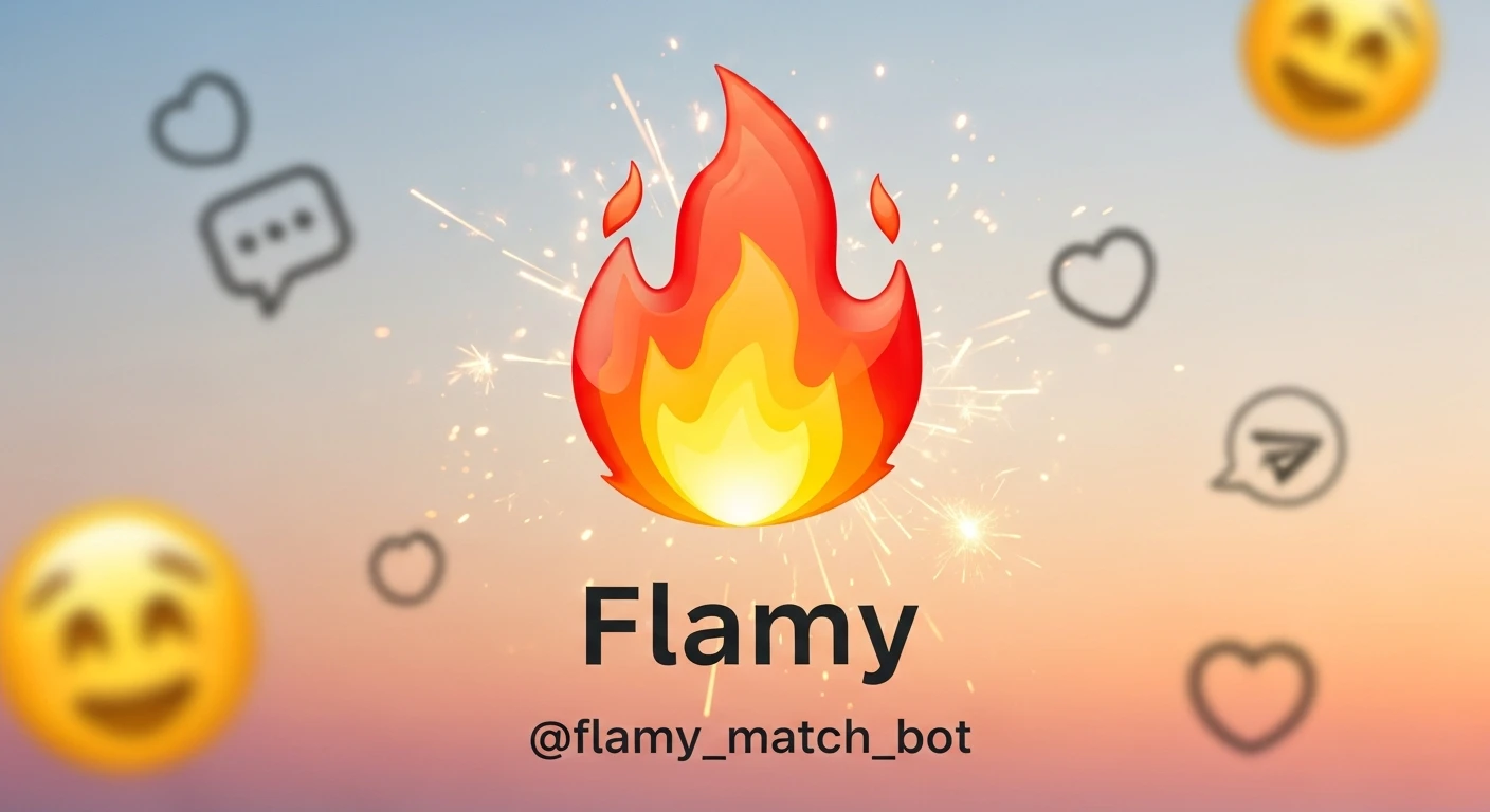 у меня в телеграм бот для знакомств - Flamy. Логотип бота - Emoji огонька. id бота в телегам - @flamy_match_bot. Мне нужно чтобы ты сгенерировал картинку для рекламного поста, чтобы рекламировать бота в других каналах.  emoji
