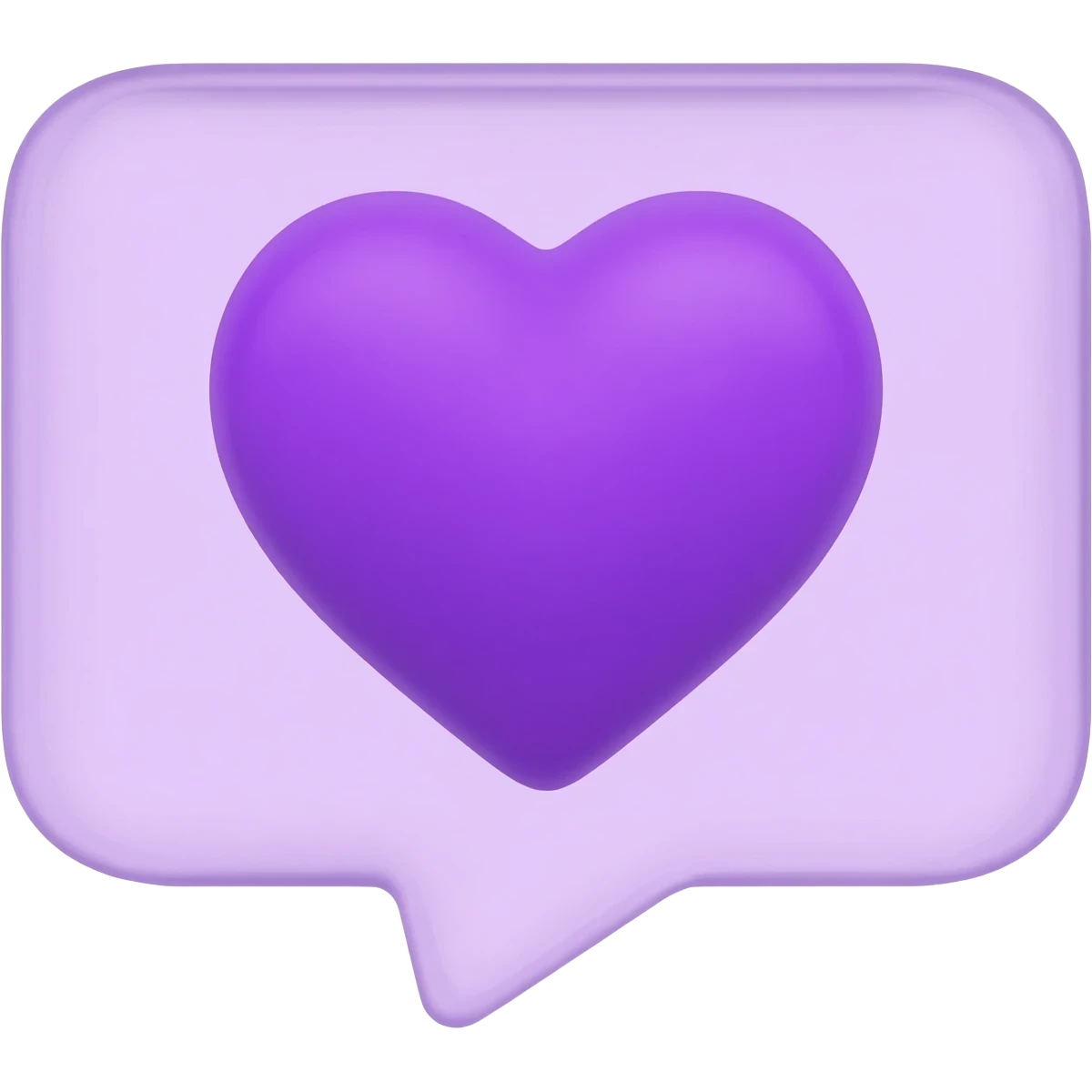 An iPhone screen with a purple speech bubble emoji containing a purple heart emoji