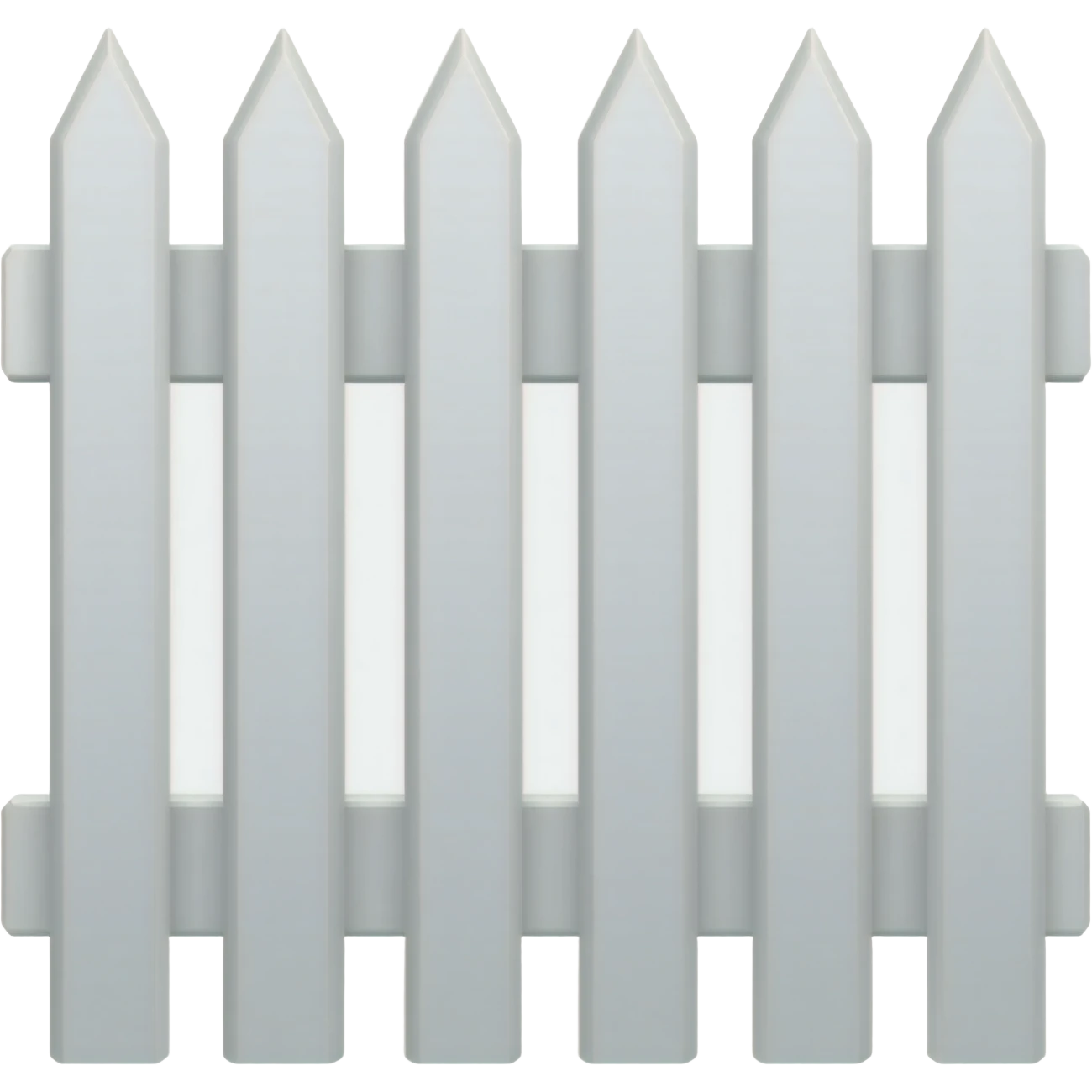 Emoji-style white picket fence with 6 equidistant vertical boards, not hyper realistic, but the cartoonish emoji style. emoji