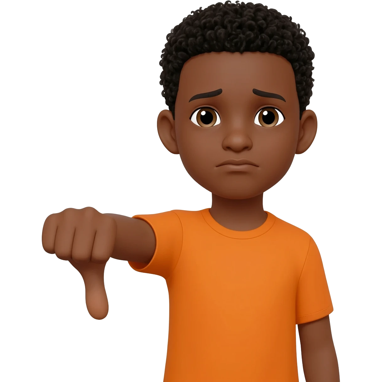 black boy curly hair orange shirt thumbs down not happy emoji