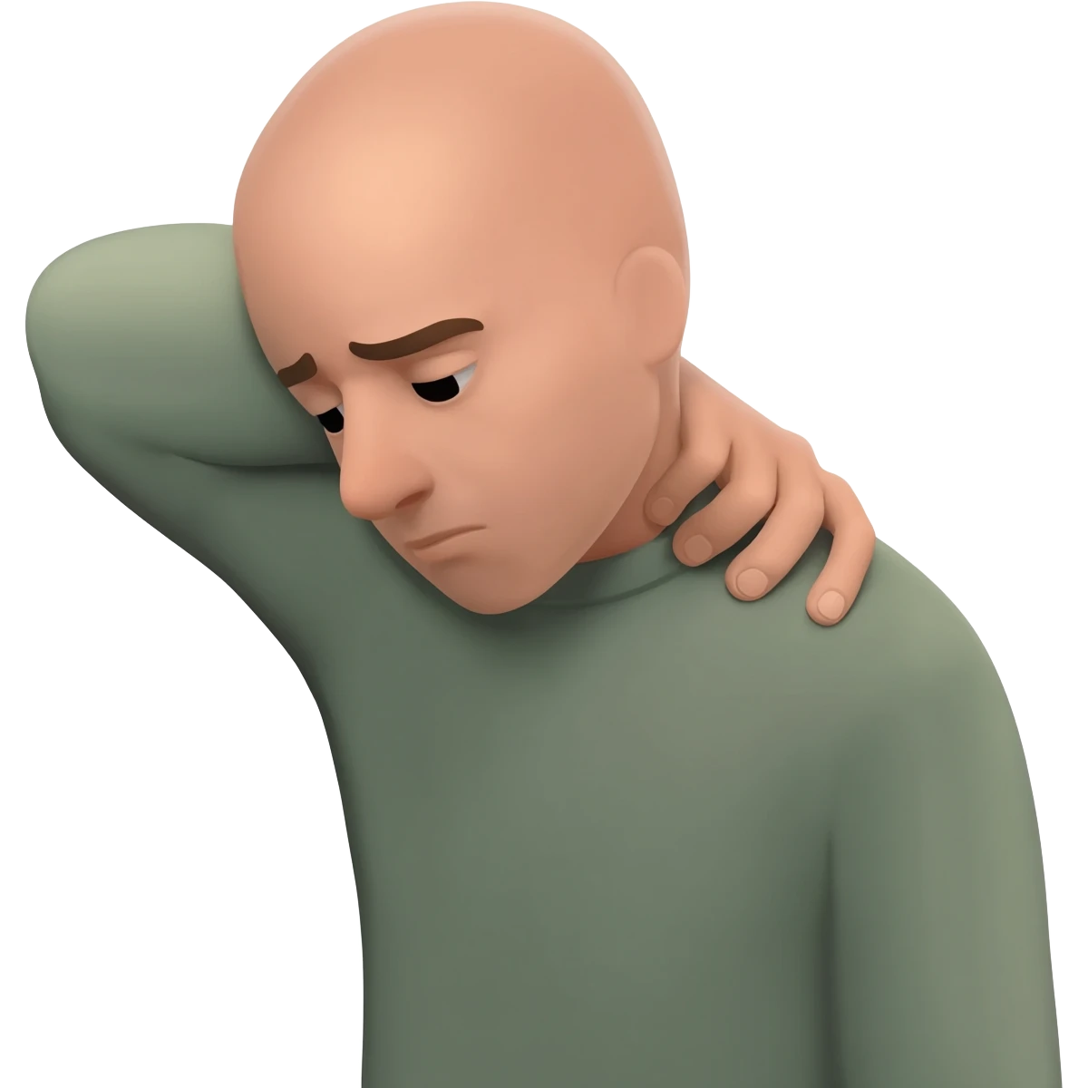 A man who is depressed with his left arm draped over his head so his left hand is touching his right shoulder emoji