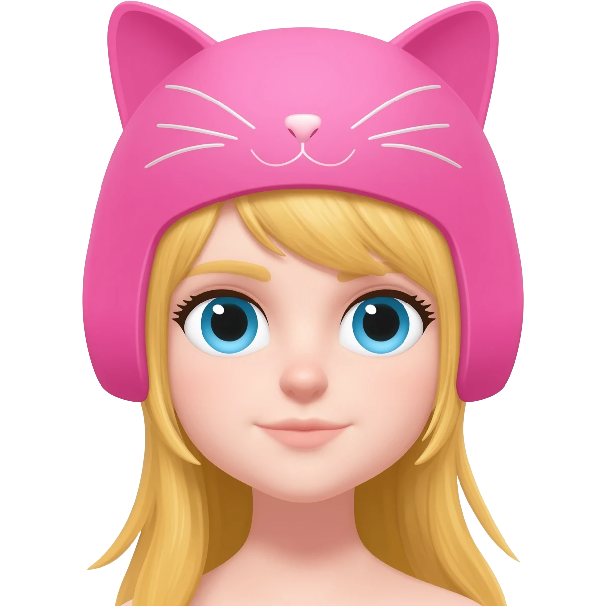 fille blonde yeux bleu avec casque chat rose emoji