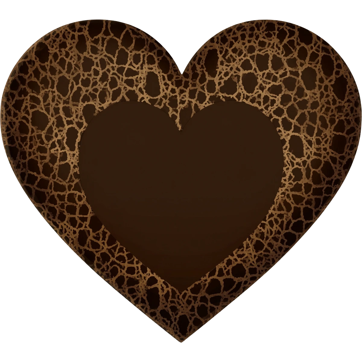 Dark brown heart with tan lace filmed over top emoji