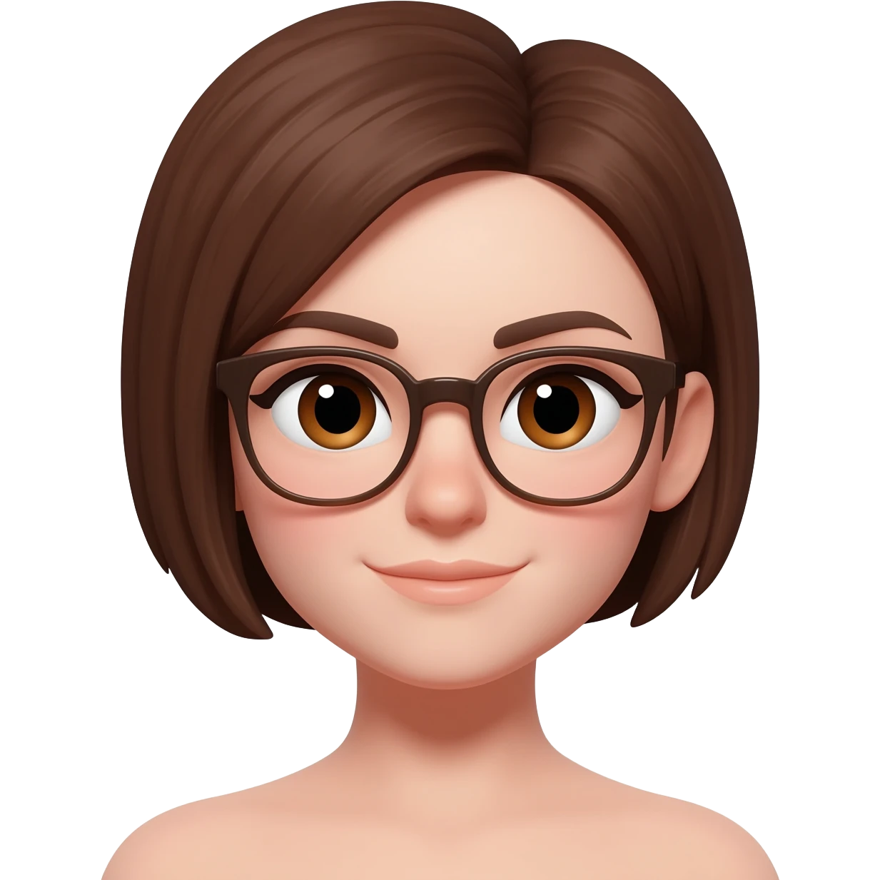 Female very short brown  hair almond eyes glasses emoji