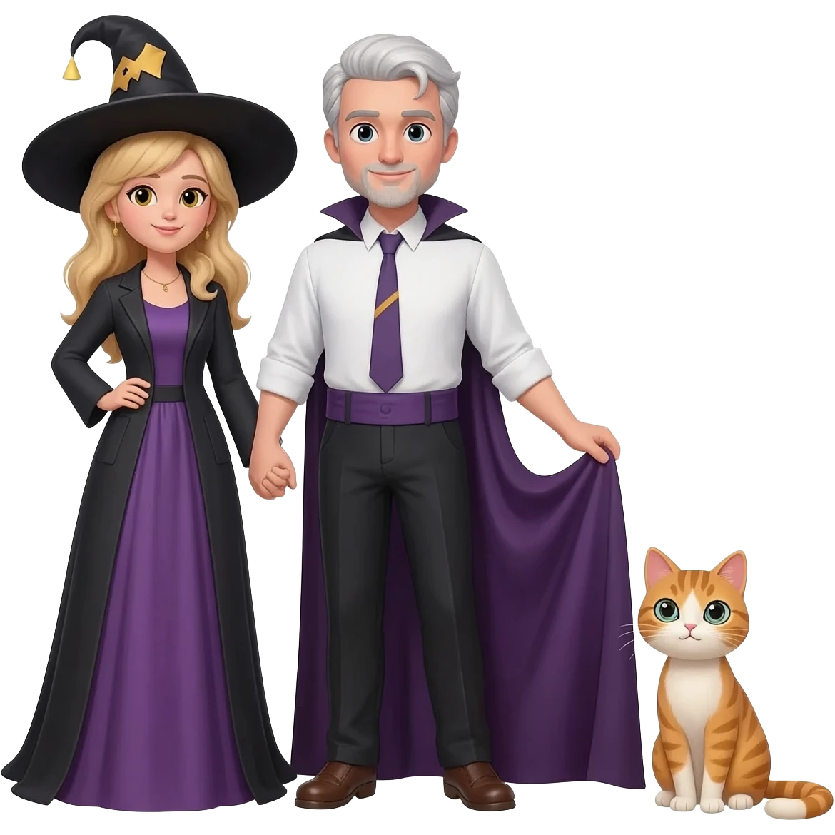 magician couple and their pet cat emoji