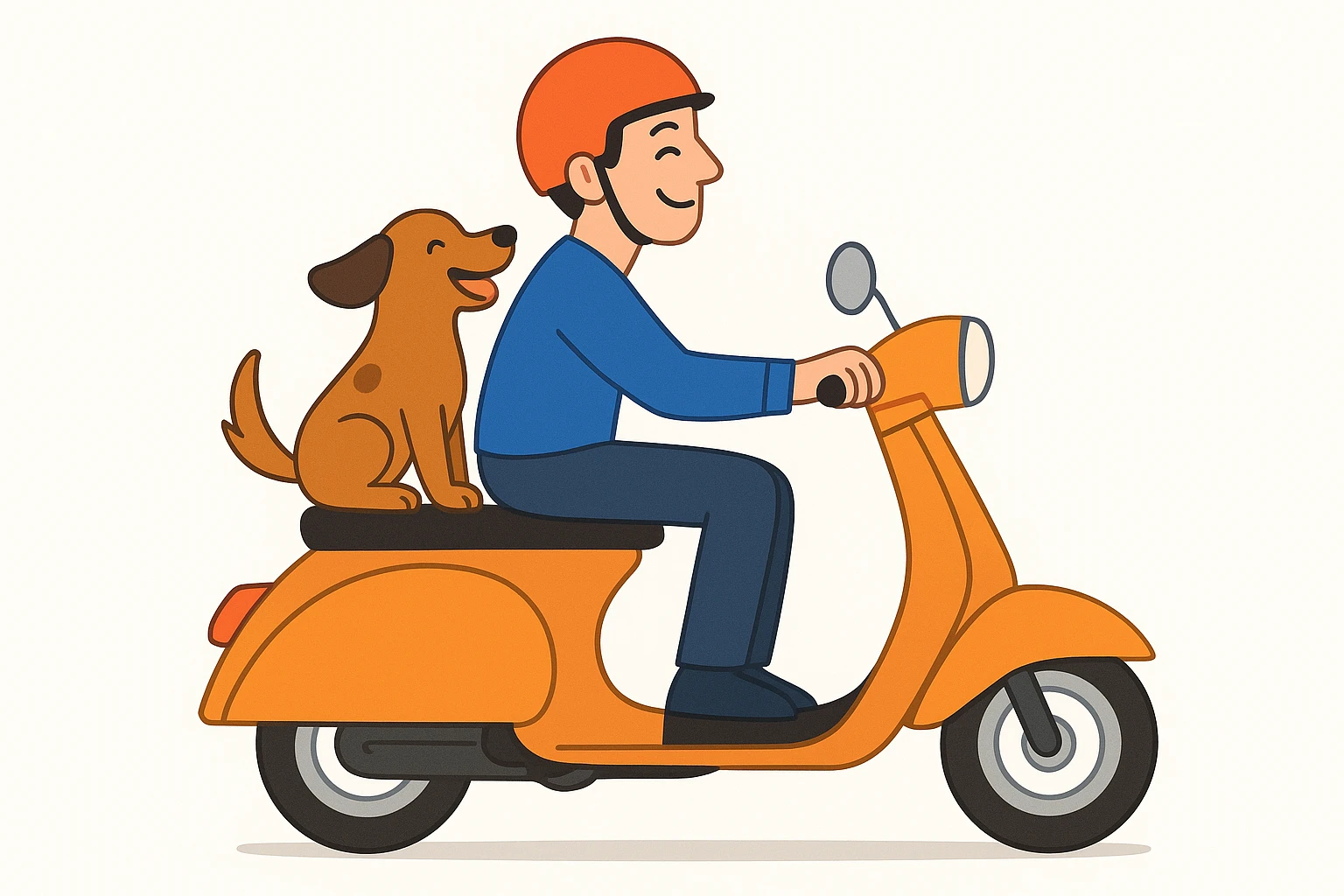 vector art of a man and his pet dog riding a vespa, for website design  emoji