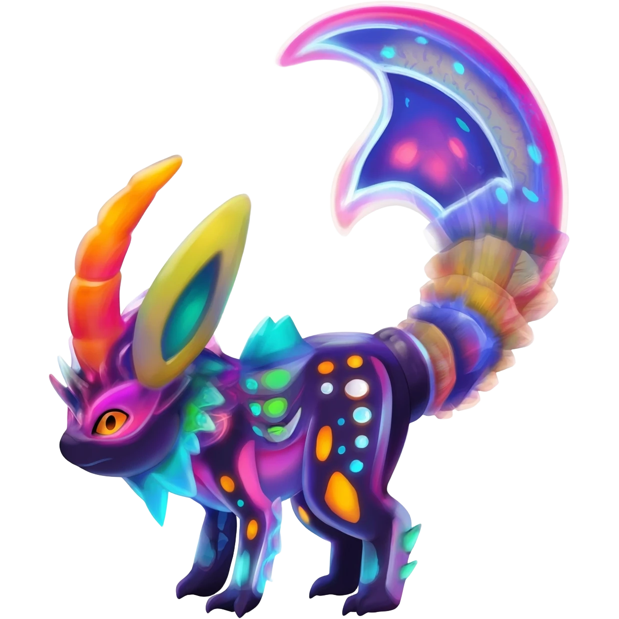 An exotic neon colorful unique bizarre eccentric Fakémon-creature (full body) emoji