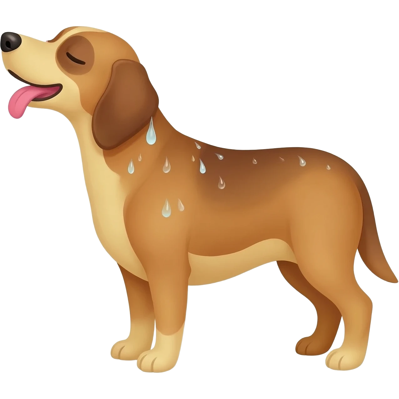 The dog has sunstroke, its tongue is sticking out, the dog is sweating emoji