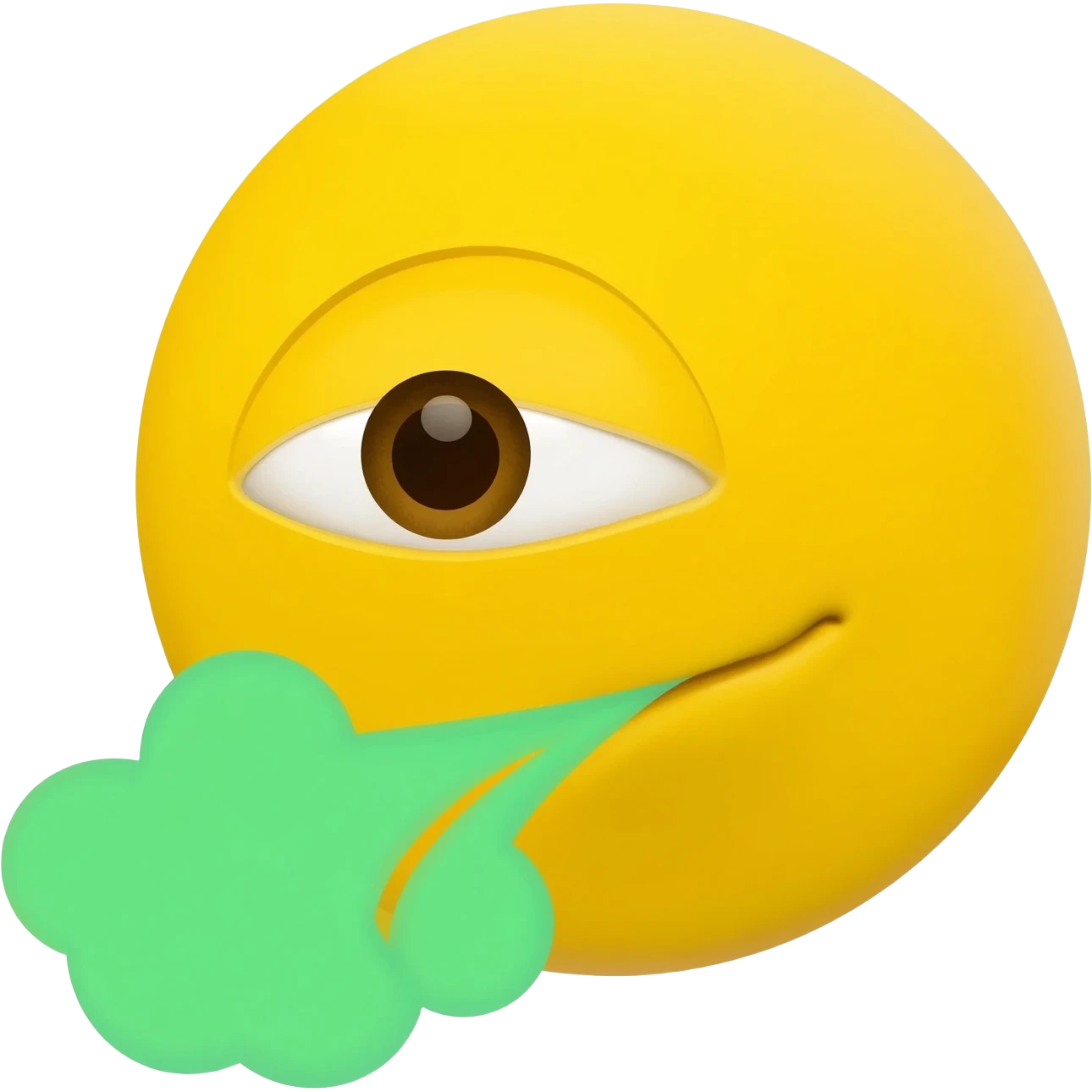 generic yellow circle face emoji talk with bad breath represented by a green cloud going out through his mouth giving a little space to see the mouth of the emoji and one eye representing uncomfortability emoji