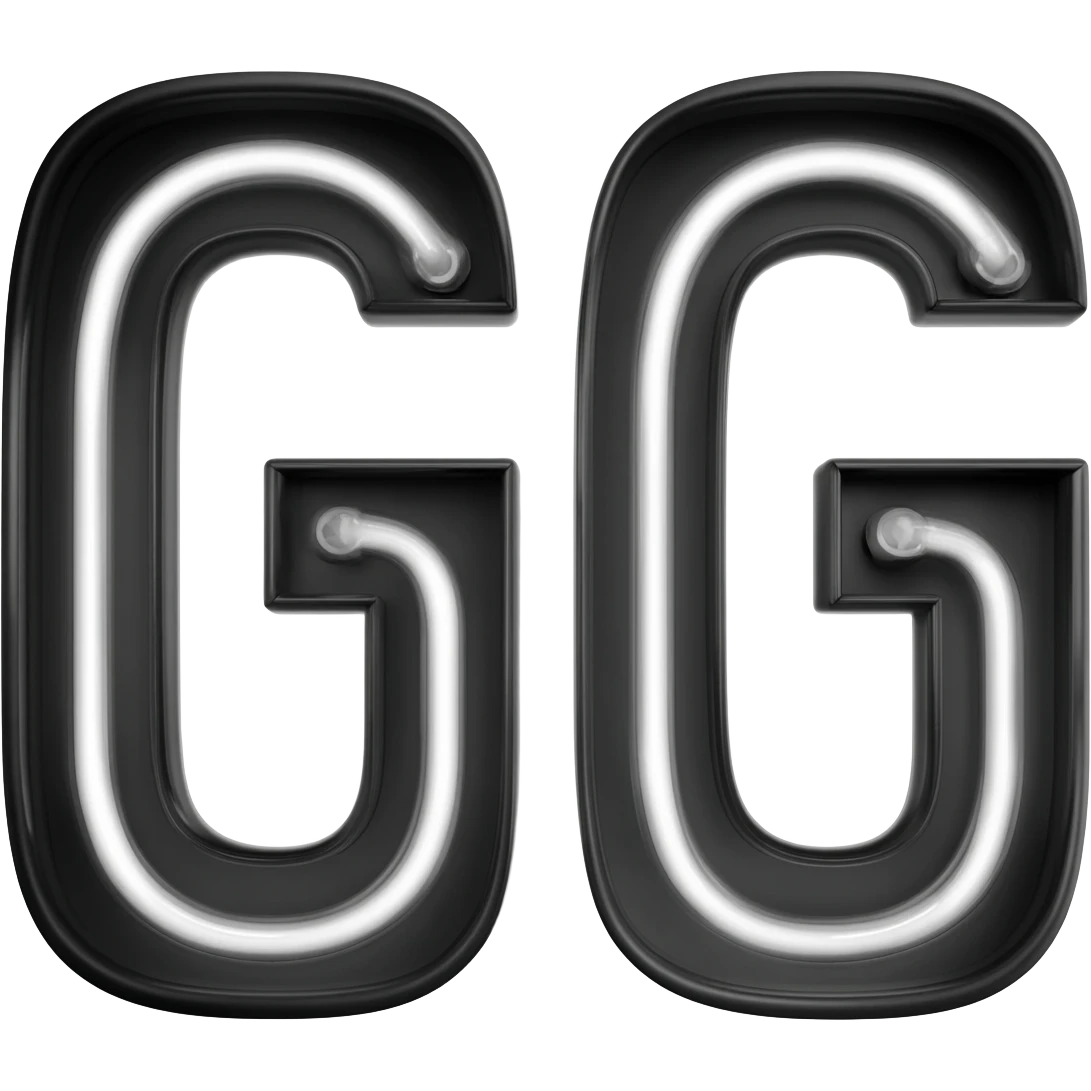 generate a black and white GG neon sign with a transparent background emoji