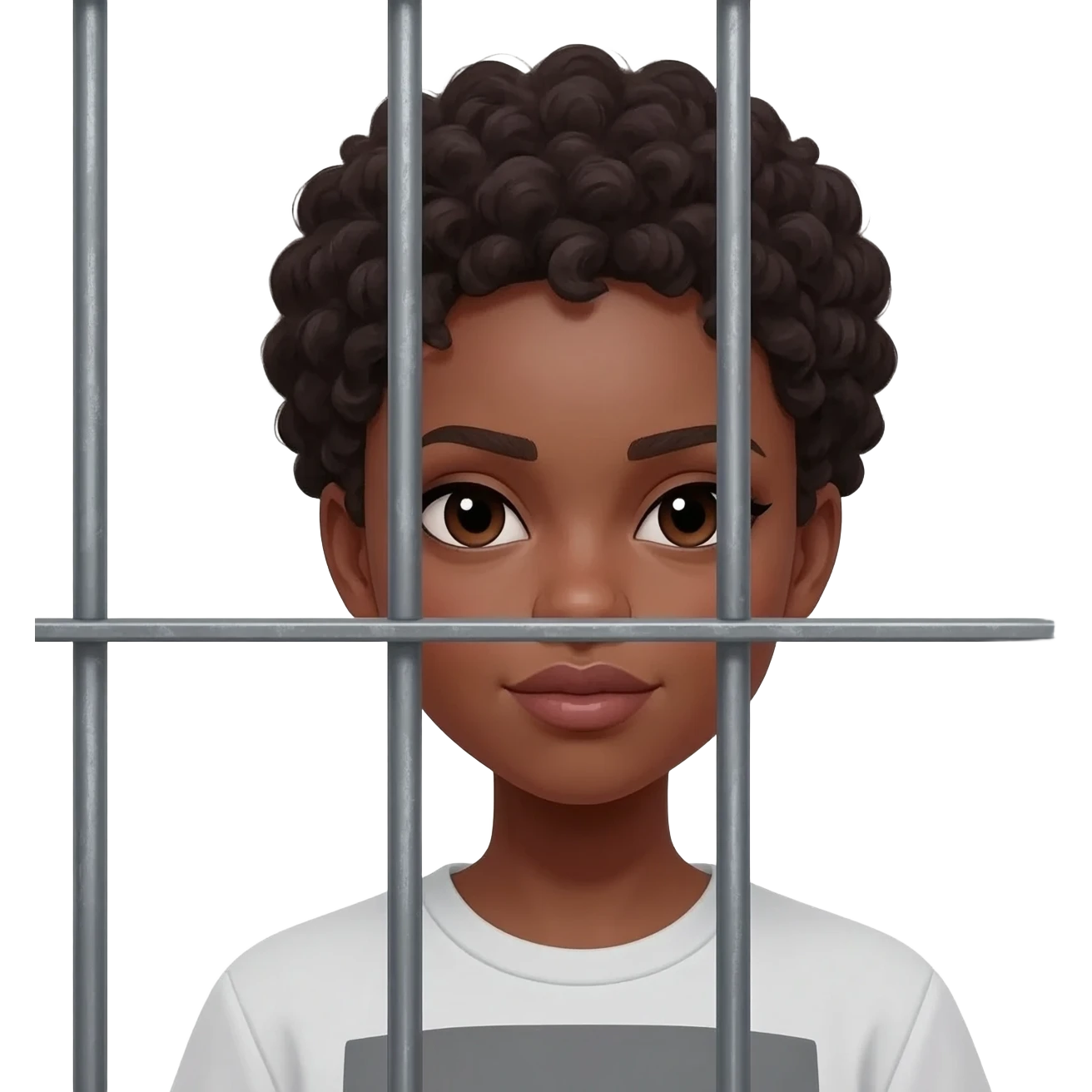 Very Light-skinned lady with short twists not harmed behind metal grey prison bars emoji