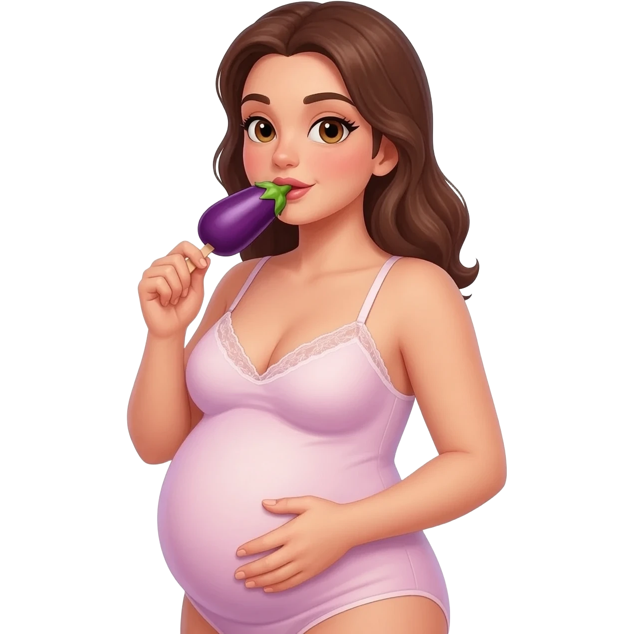 Lustful pregnant women in lingerie sucking eggplant popsicle emoji