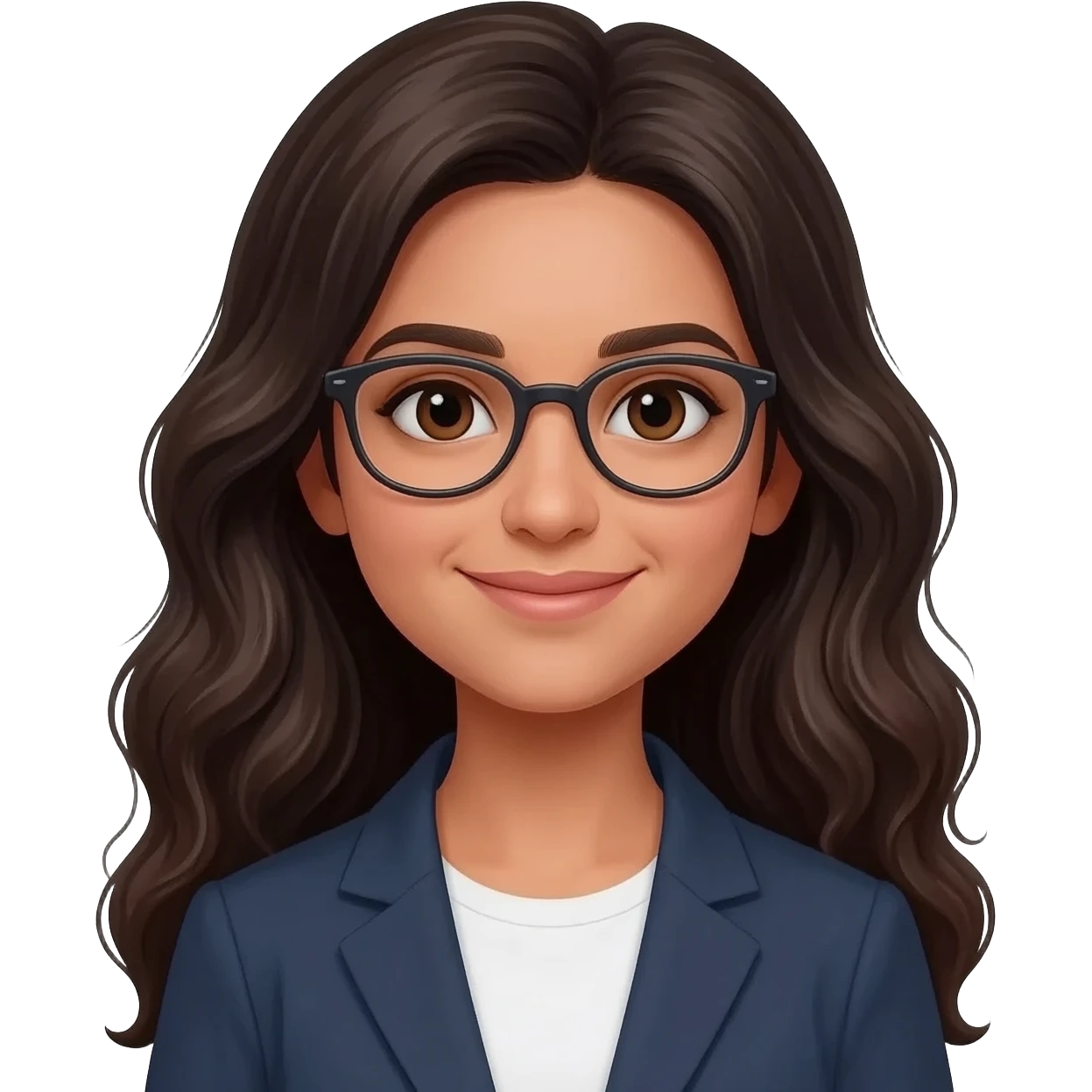 emoji métisse algérien fille cheveux longs légèrement ondulés avec des lunettes emoji
