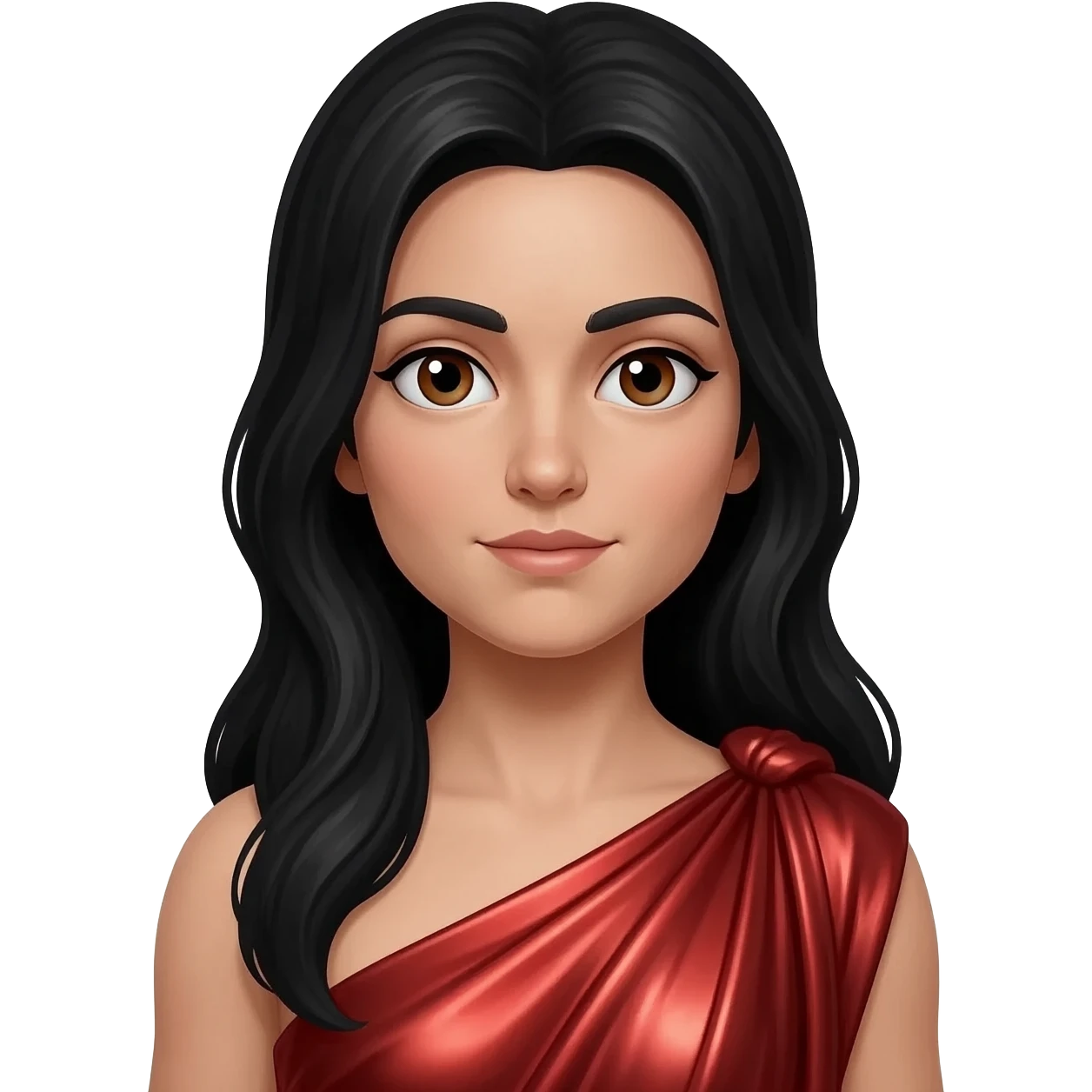 Vesta from Roman Mythology with brown eyes, long black hair, red metallic peplos emoji