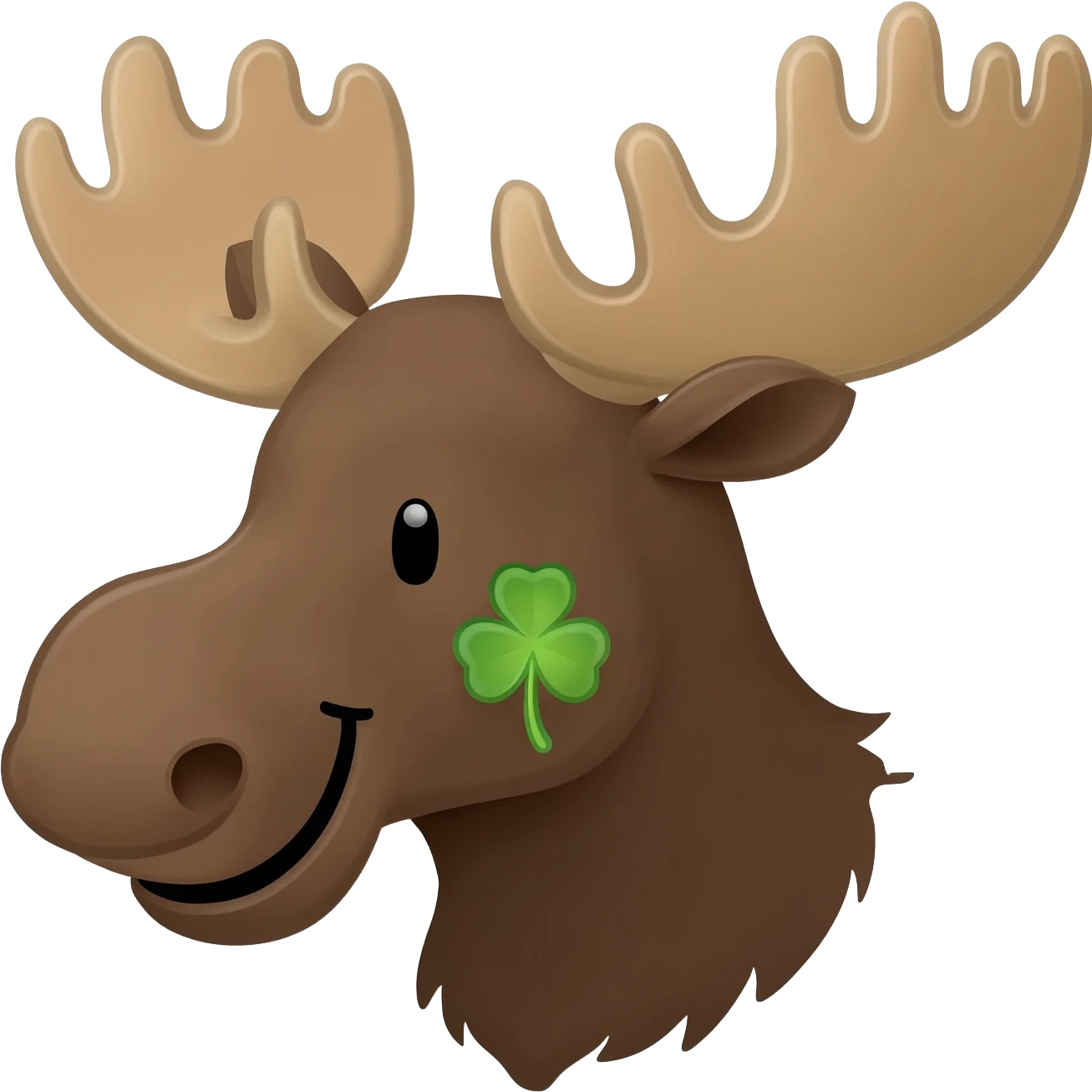Elchkopf glücklich mit einem vierblättrigem Kleeblatt an der Seite emoji