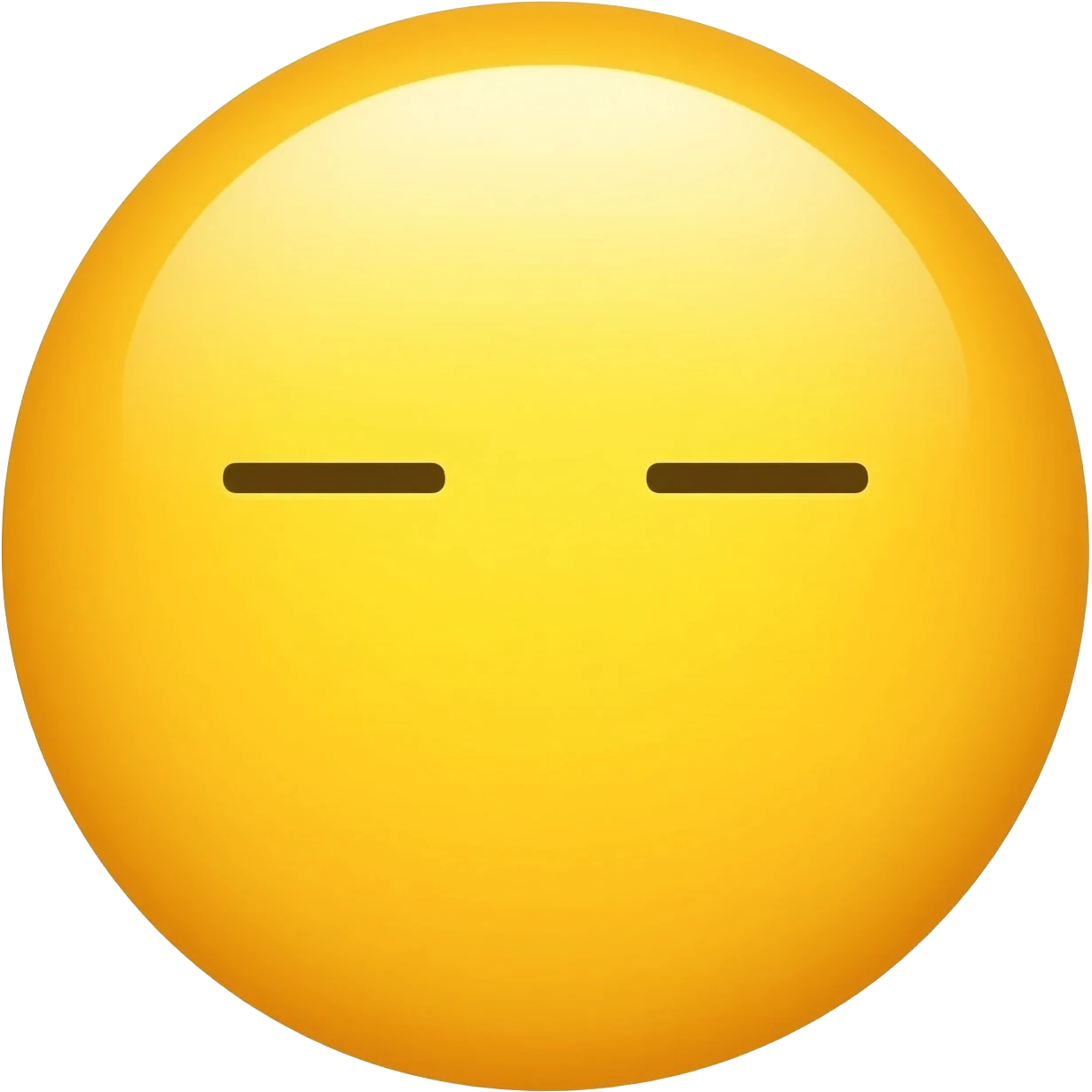 Yellow circle with no eyebrows and nose and the face feeling is neutral and the mouth is neutral its not smiling or frowning it looks like this symbol "—" emoji