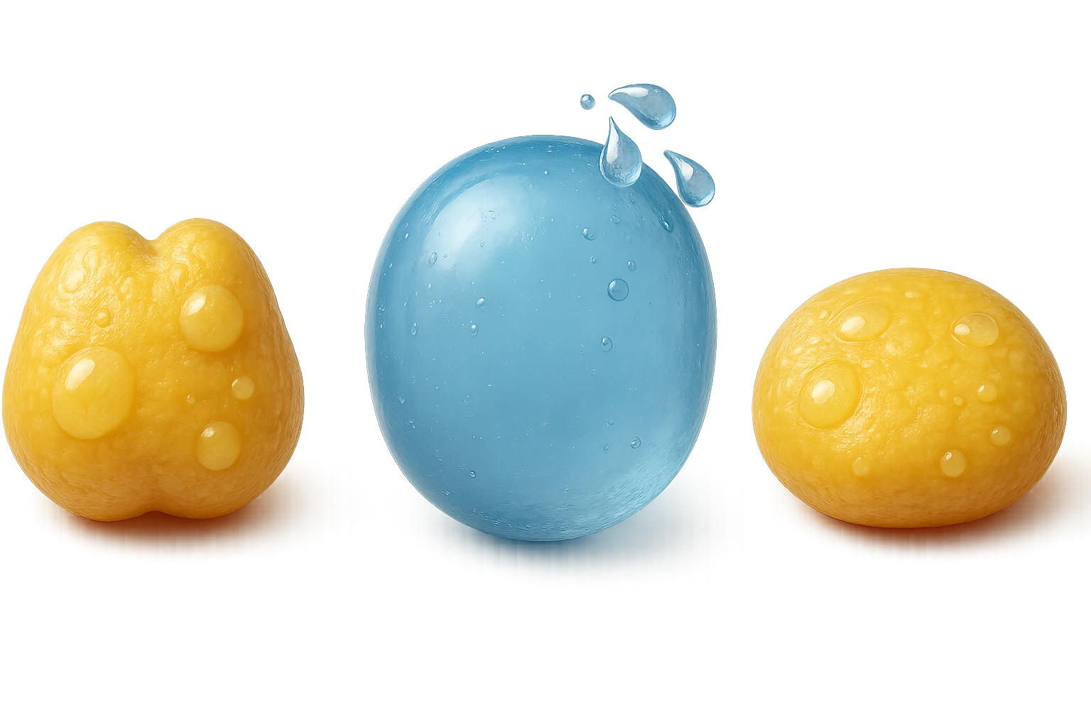 il processo di una cellula adiposa che si sgonfia, si gonfia di acqua e infine si appiattisce, 3d iperrealistica 4k, sfondo bianco emoji