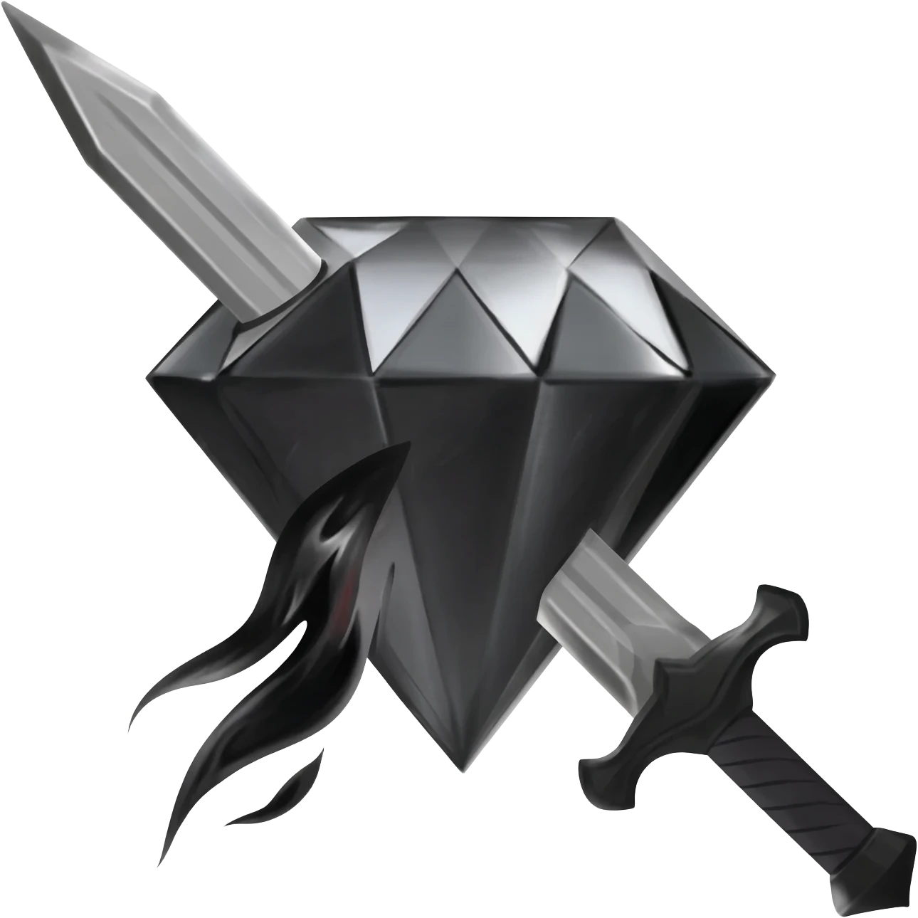 generate a black sword burning with black flames and piercing a black diamond crown emoji