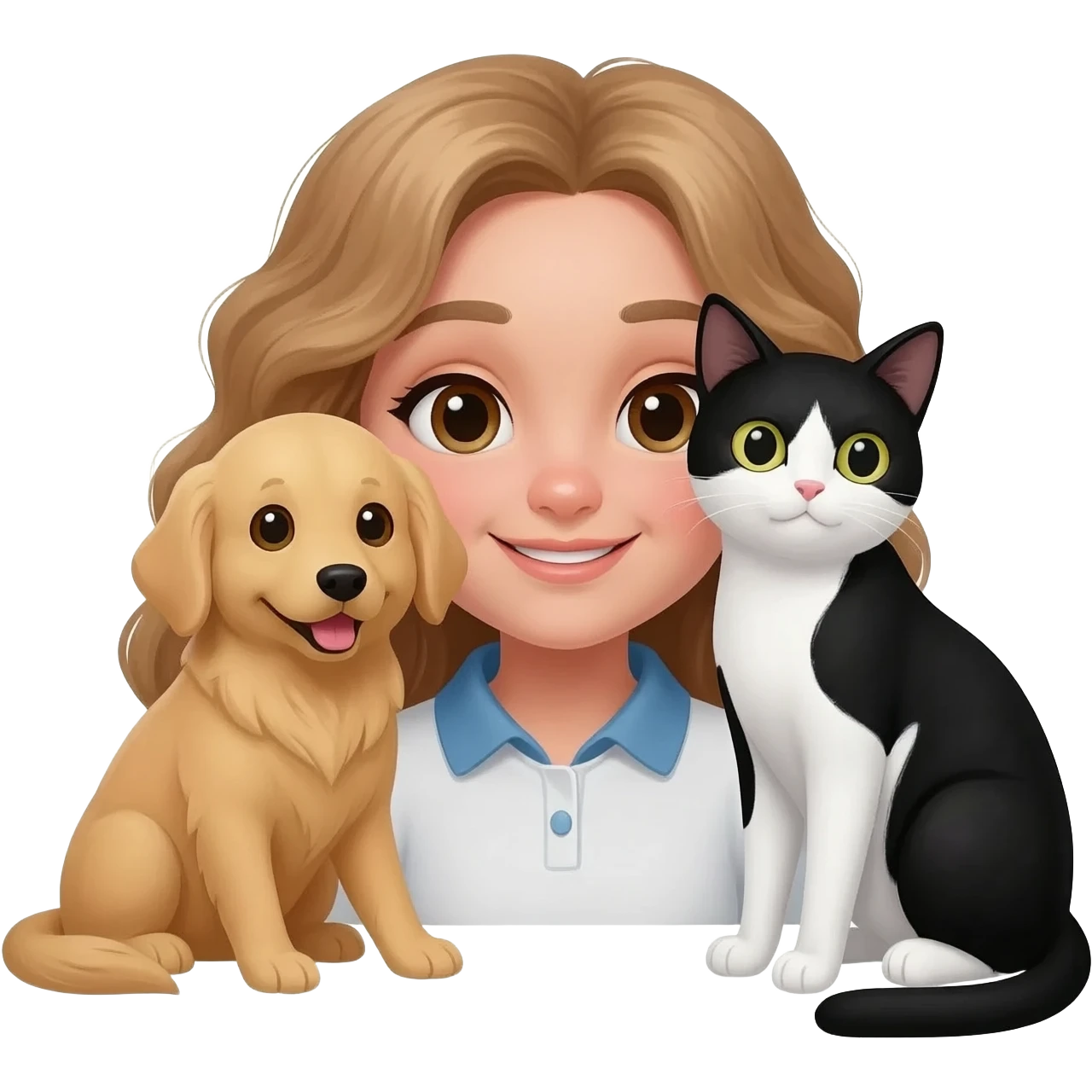 Girl black and white  Cat and golden retriever emoji