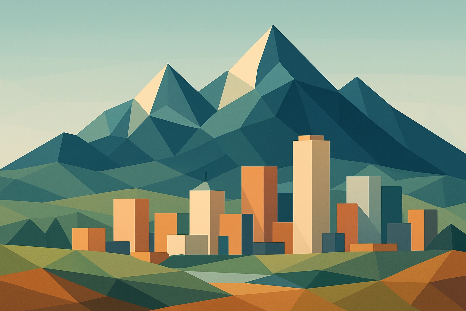 geometric low-poly design of a Colorado city and mountain landscape, modern and abstract emoji