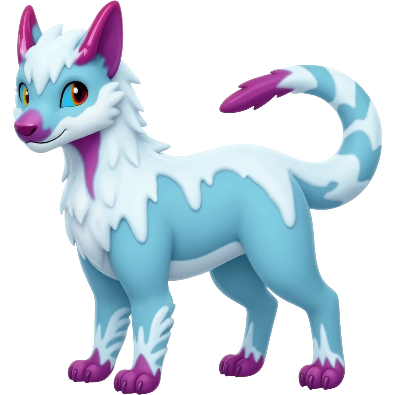 Rare realistic exotic adorable cold ice blue Snow White dark pink cute epic pretty beautiful handsome gorgeous aesthetic colorful vibrant Vernid-Trico-species-Fakemon-creature by LiLaiRa, 4 legs, 1 tail, random markings, (full body) emoji