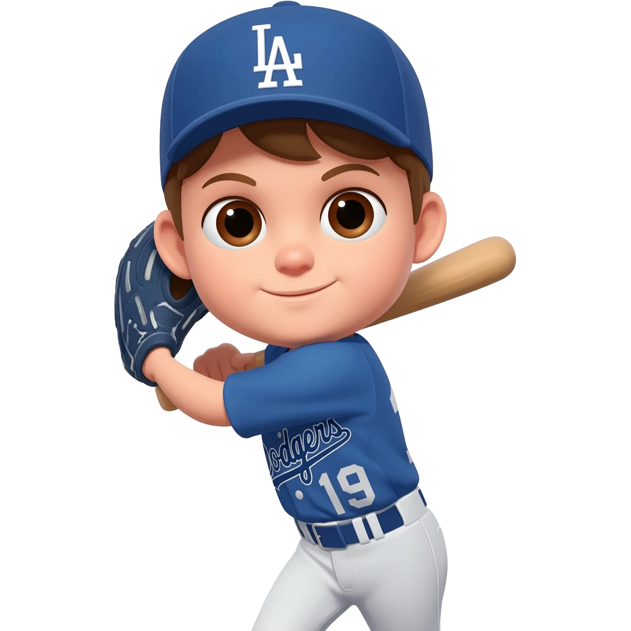 Toddler boy Baseball player wearing a dodgers uniform with brown hair, brown eyes and light skin emoji