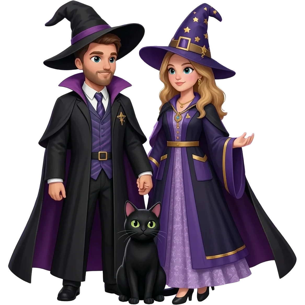 magician couple and their pet cat emoji