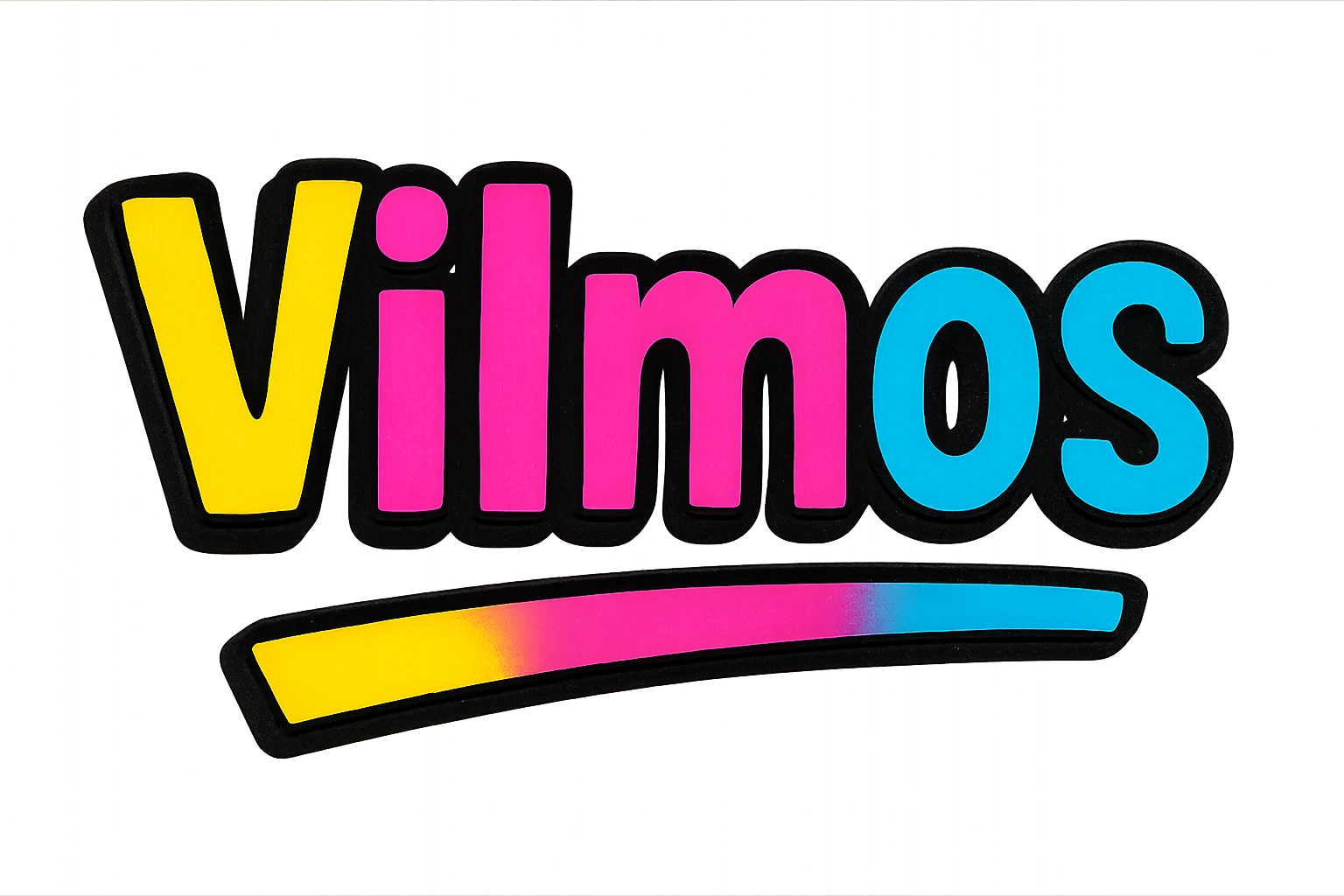 Vilmos name in modern colorful gradient font with dark outline, dynamic slanted or partial underline, in the style of reference patterns emoji